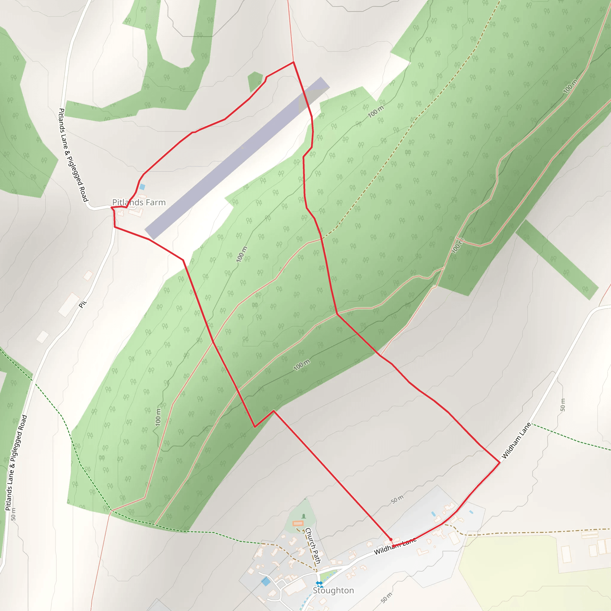 Stoughton to Pitlands Farm Walk mobile static map