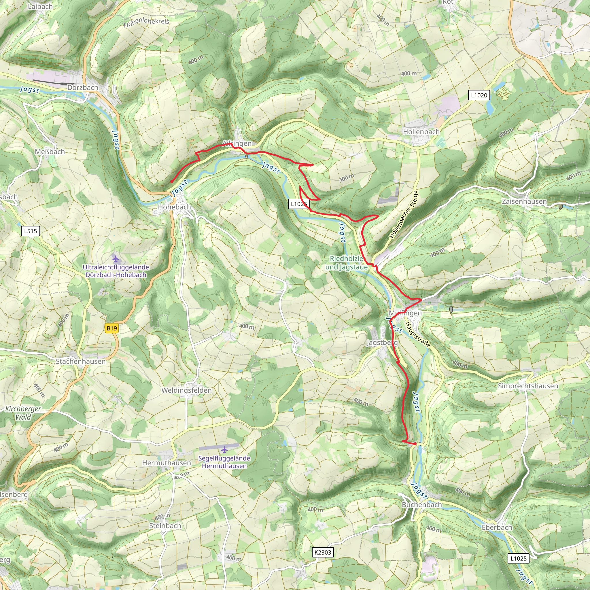 Hohebach to Heimhausen Walk via River Jagst mobile static map