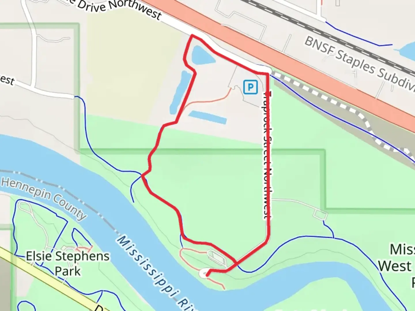 An image depicting the trail Mississippi West Regional Park Loop and its surrounding area.