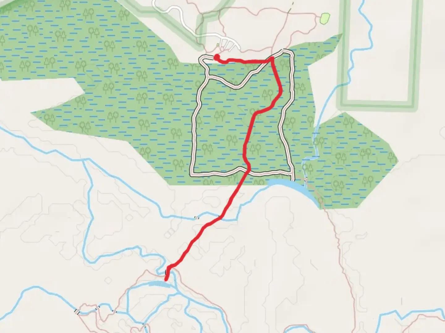 An image depicting the trail Wise Lake via Caroline Slims Trail and its surrounding area.