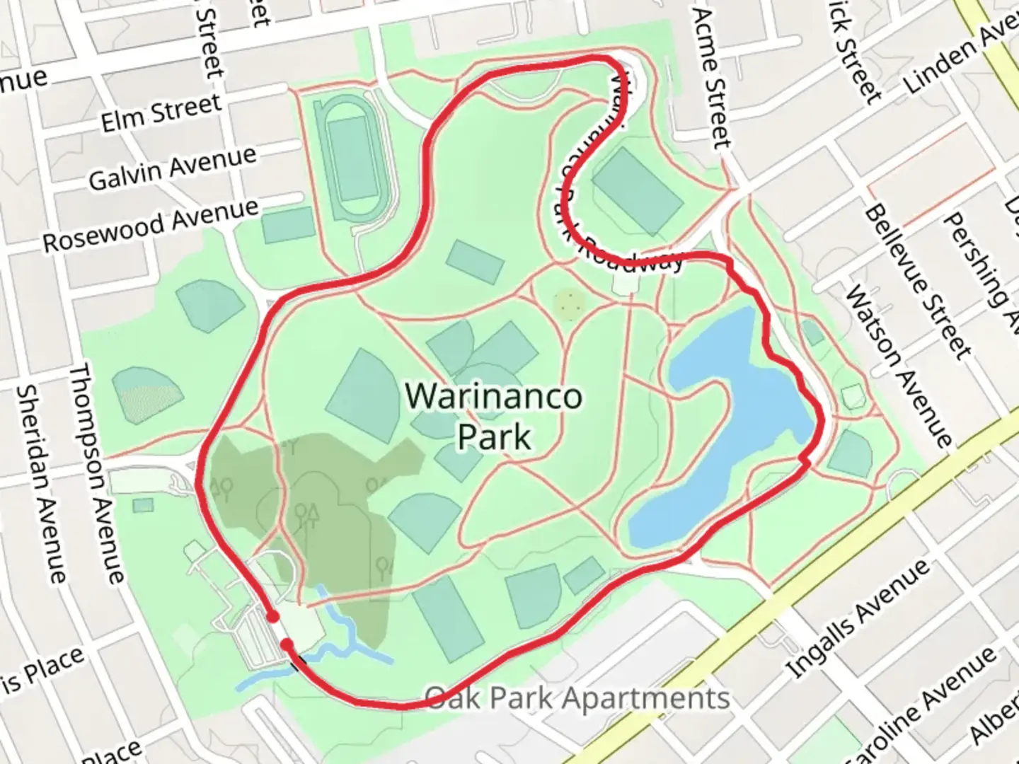 An image depicting the trail Warinanco Park Loop and its surrounding area.