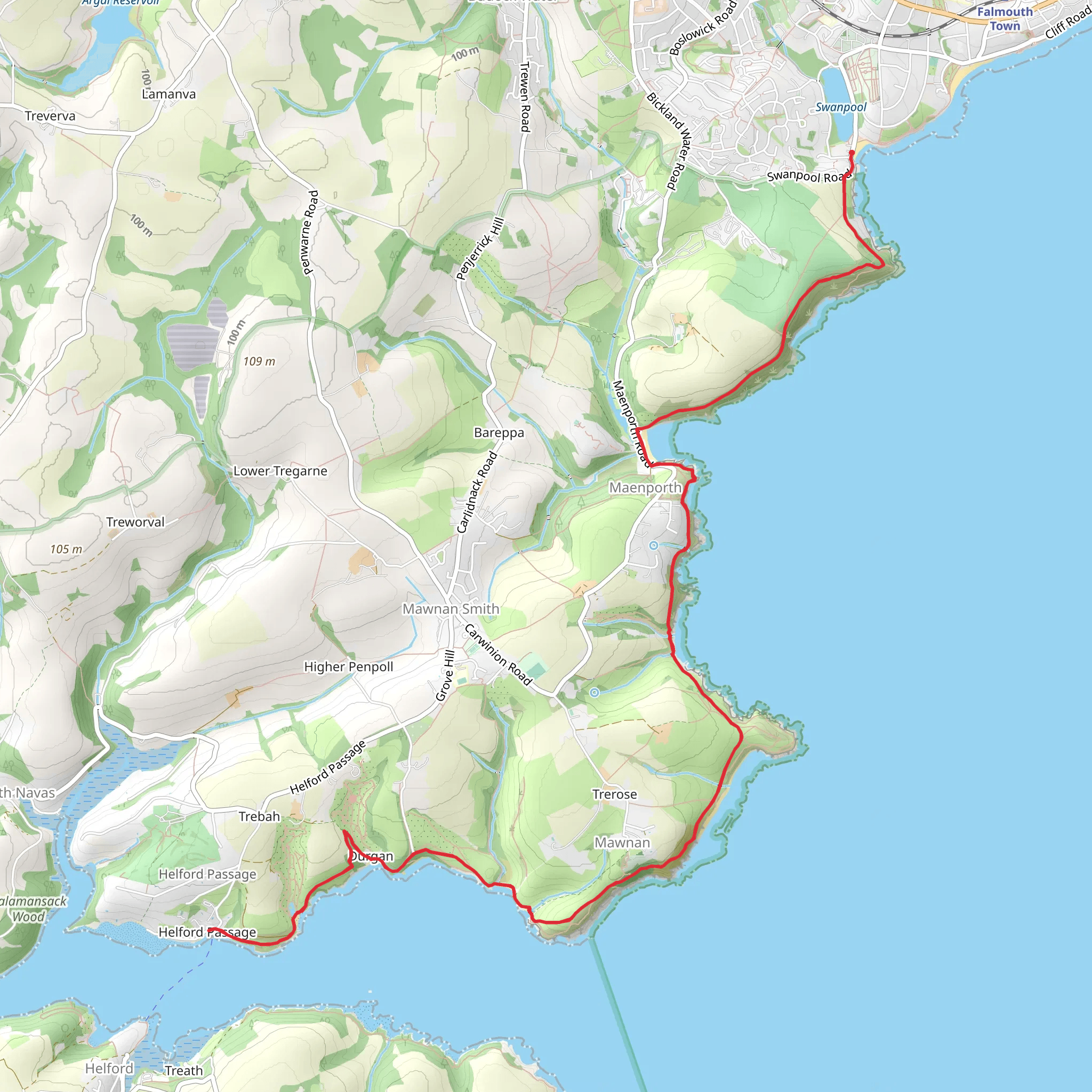 Swanpool to Helford Passage Walk mobile static map