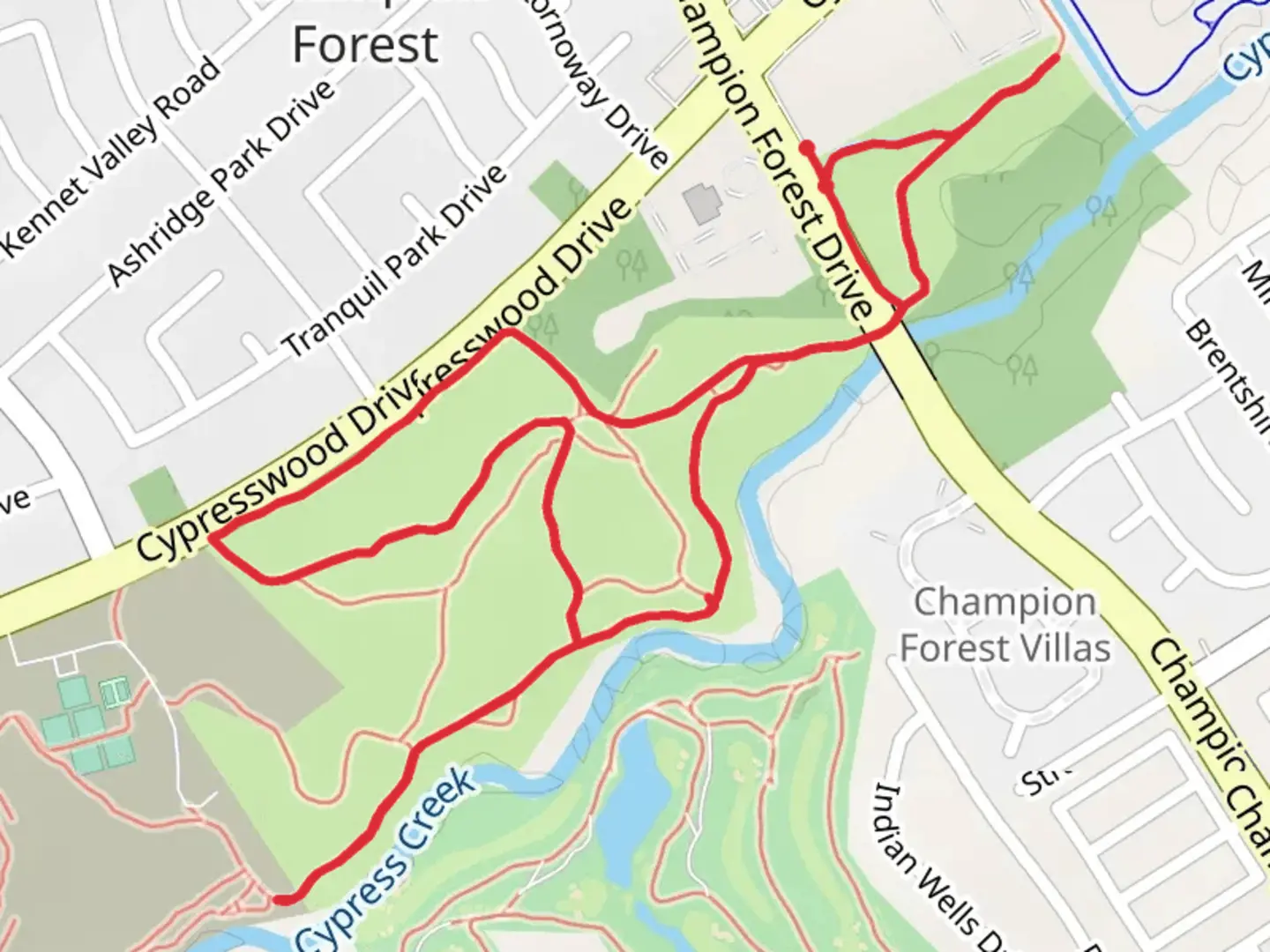 An image depicting the trail Cypress Creek Loop and its surrounding area.