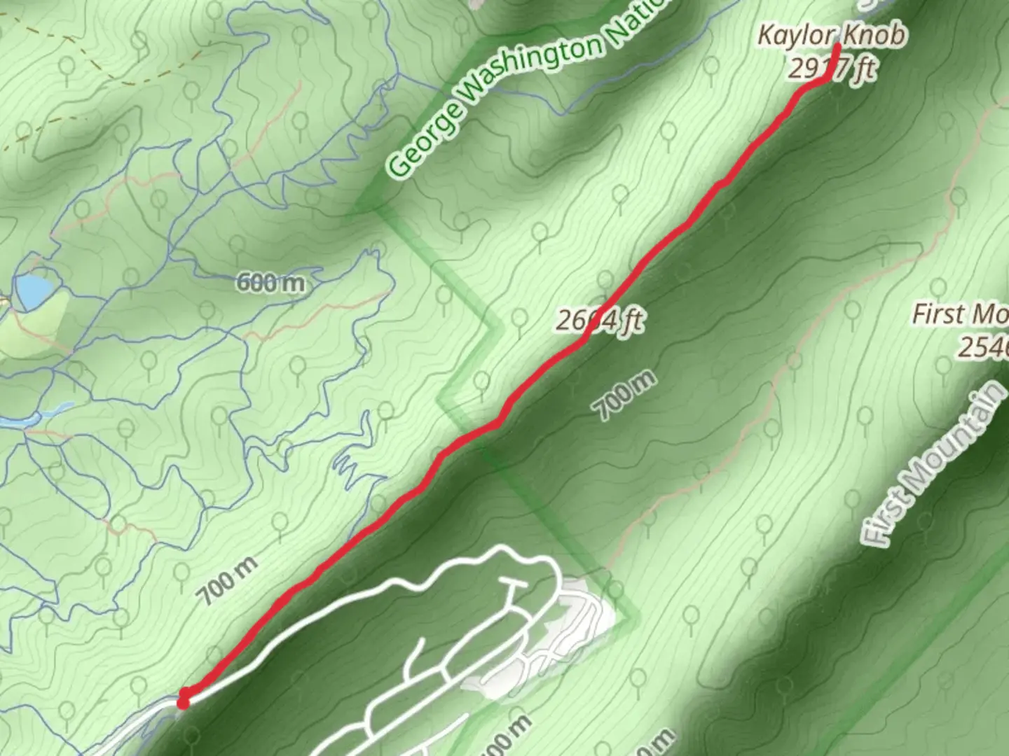 An image depicting the trail Kaylor Knob via Kaylor Ridge and its surrounding area.