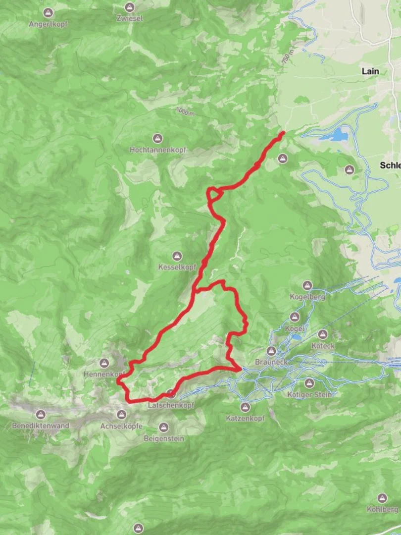 An image depicting the trail Stangeneck, Lateschenkopf and Kirchsteinhutte Loop and its surrounding area.