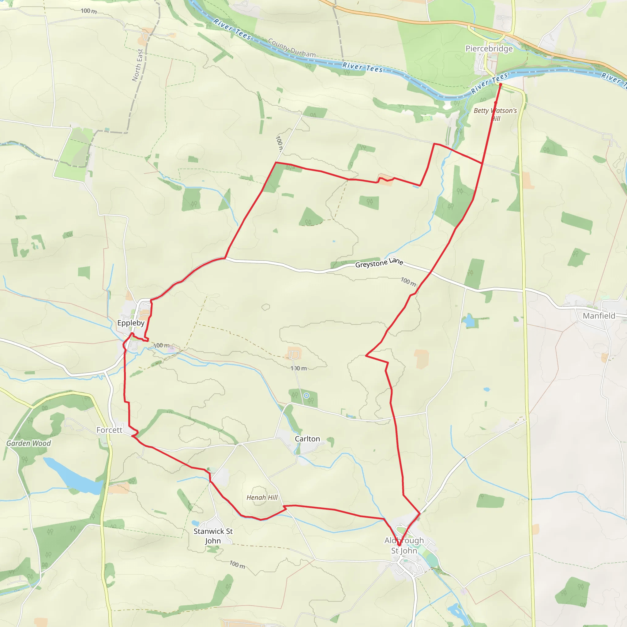 Piercebridge to Aldbrough St John Loop mobile static map
