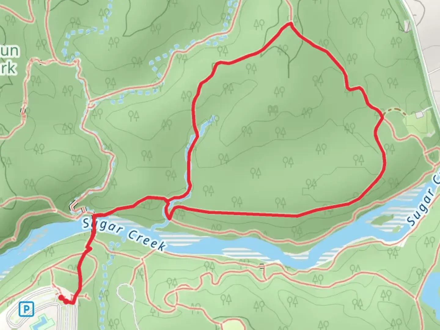 An image depicting the trail Sugar Creek and its surrounding area.