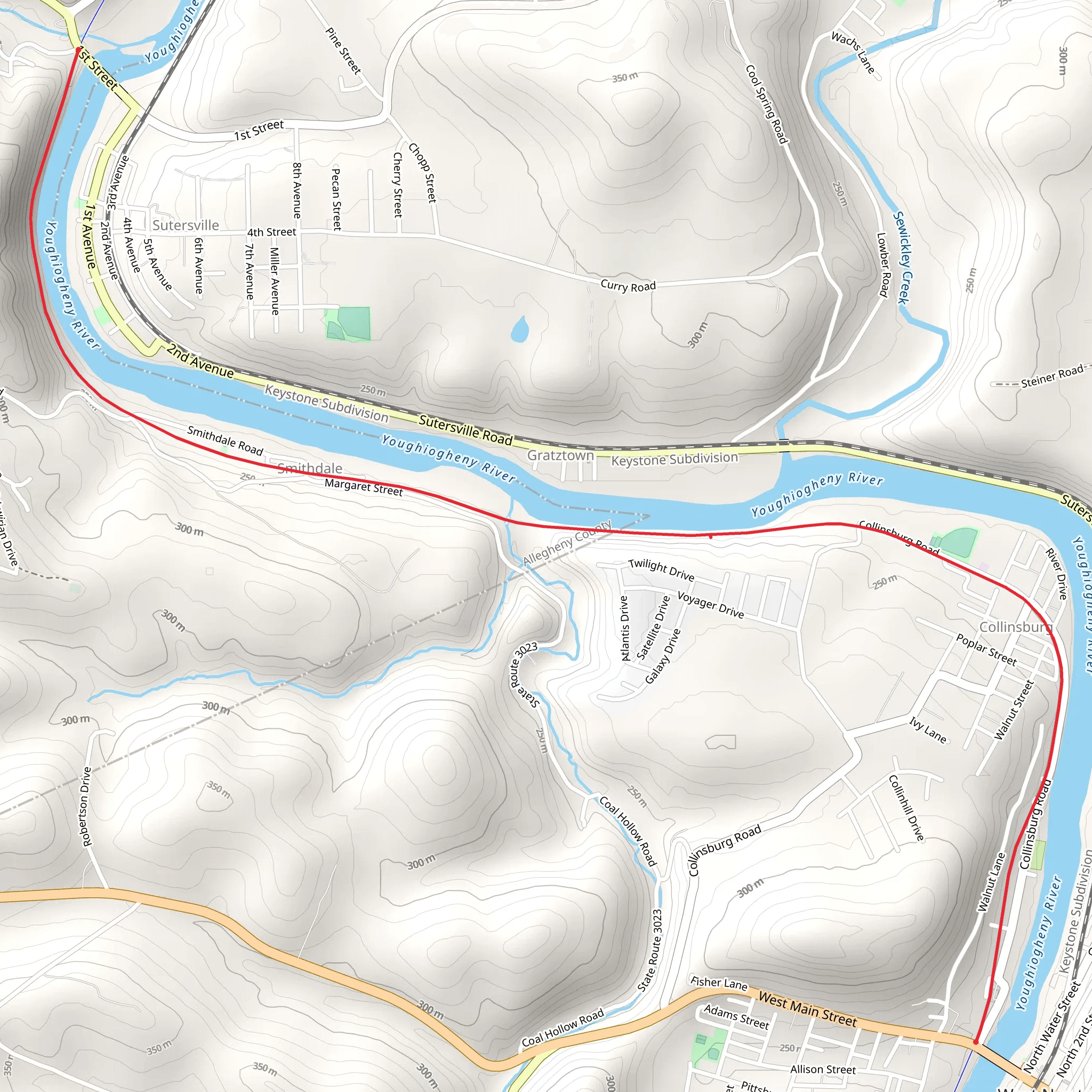 Walk along Youghiogheny River from 1st Street mobile static map