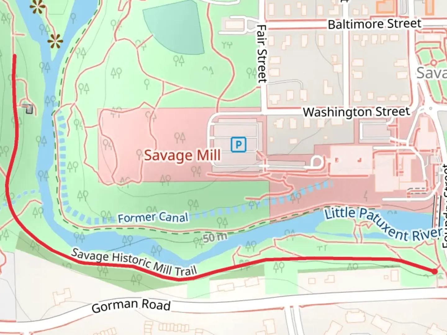 An image depicting the trail Savage Historic Mill Trail and its surrounding area.