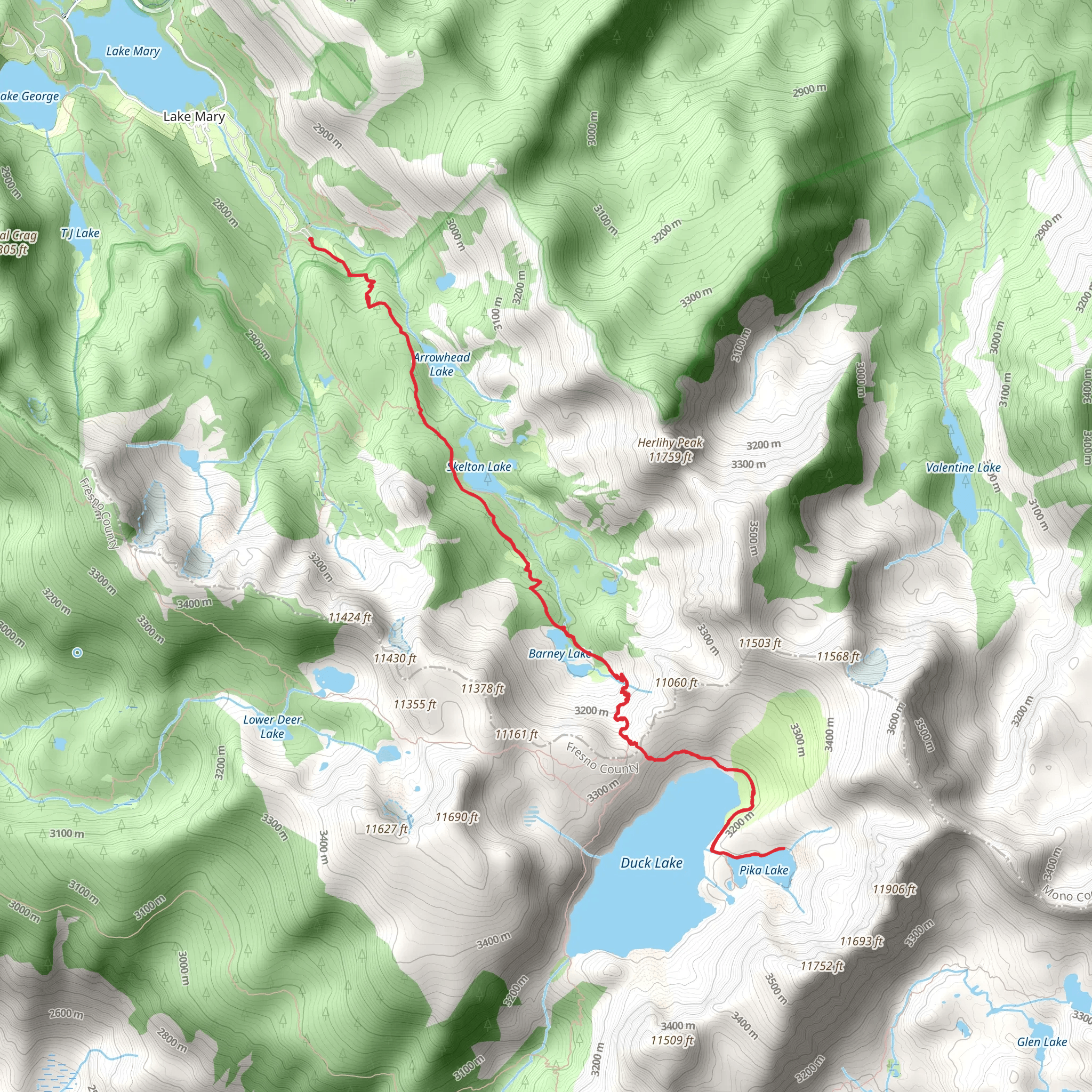 Duck Lake and Pika Lake via Duck Pass Trail mobile static map