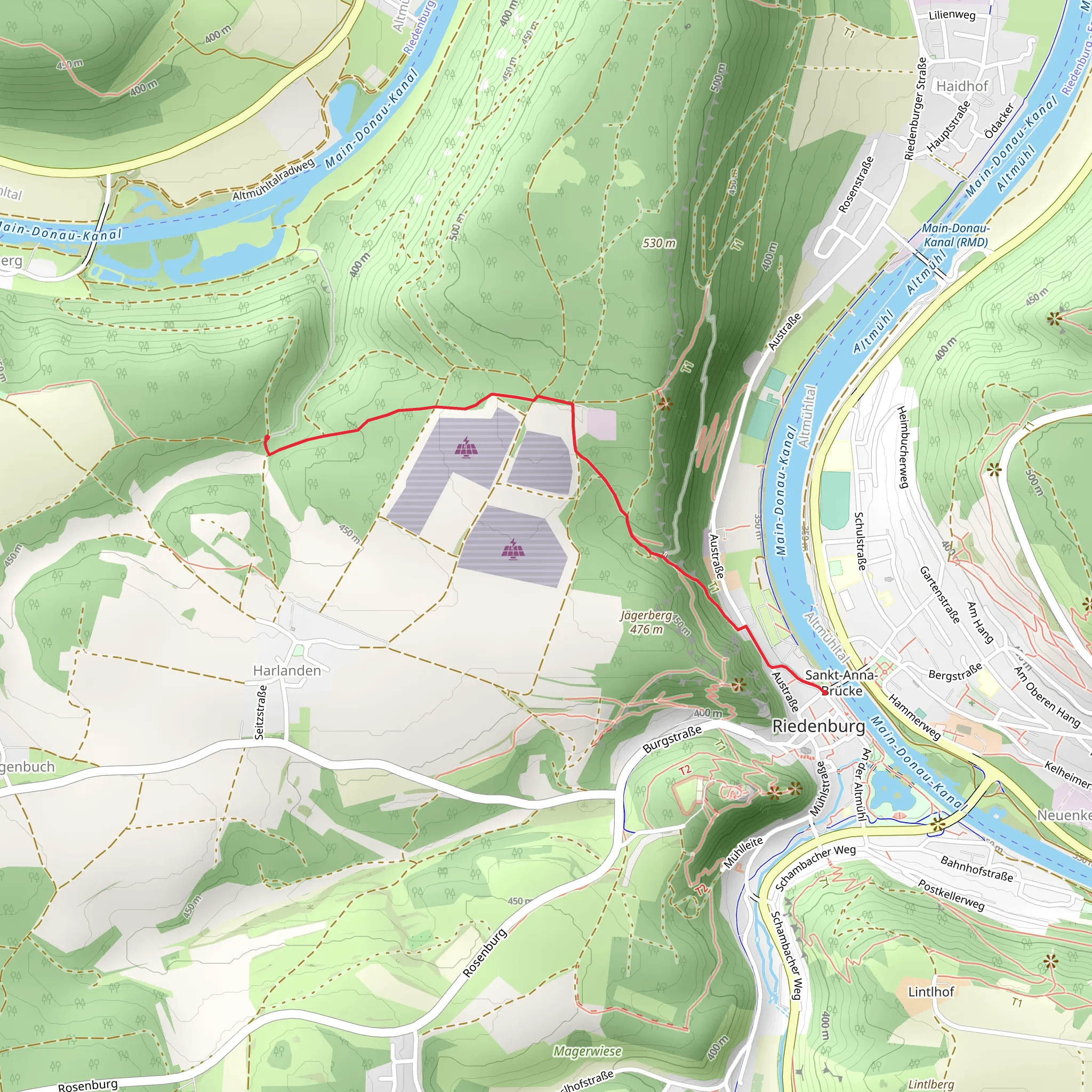 Drei Burgen Steig and Rundweg Riedenburg from Altmuehl mobile static map