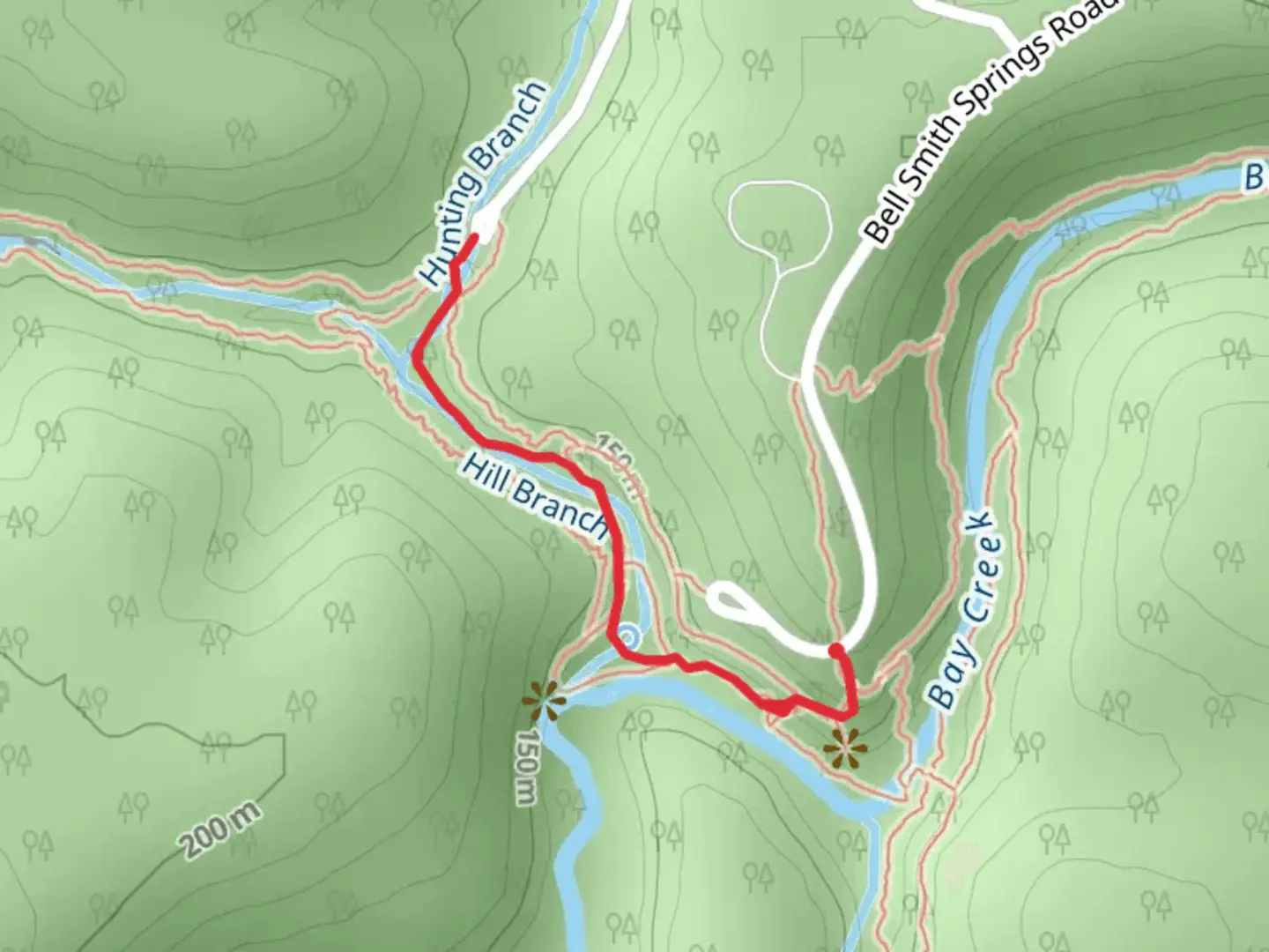 An image depicting the trail Hill Branch Walkalong and its surrounding area.