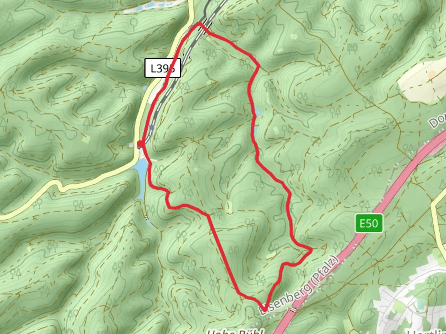 An image depicting the trail Eiswog and Bockbach via Pfaelzer NaturFreundeweg and its surrounding area.
