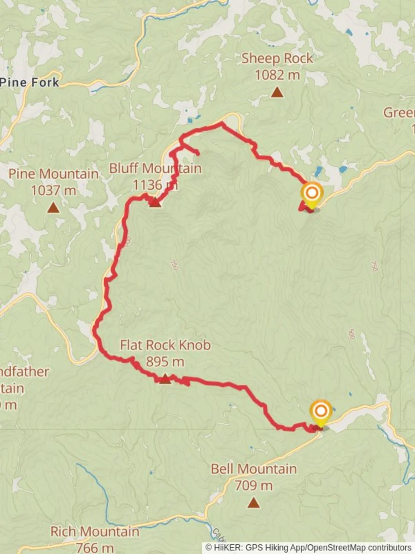 An image depicting the trail Bluff Mountain and Flat Rock Ridge Trail and its surrounding area.
