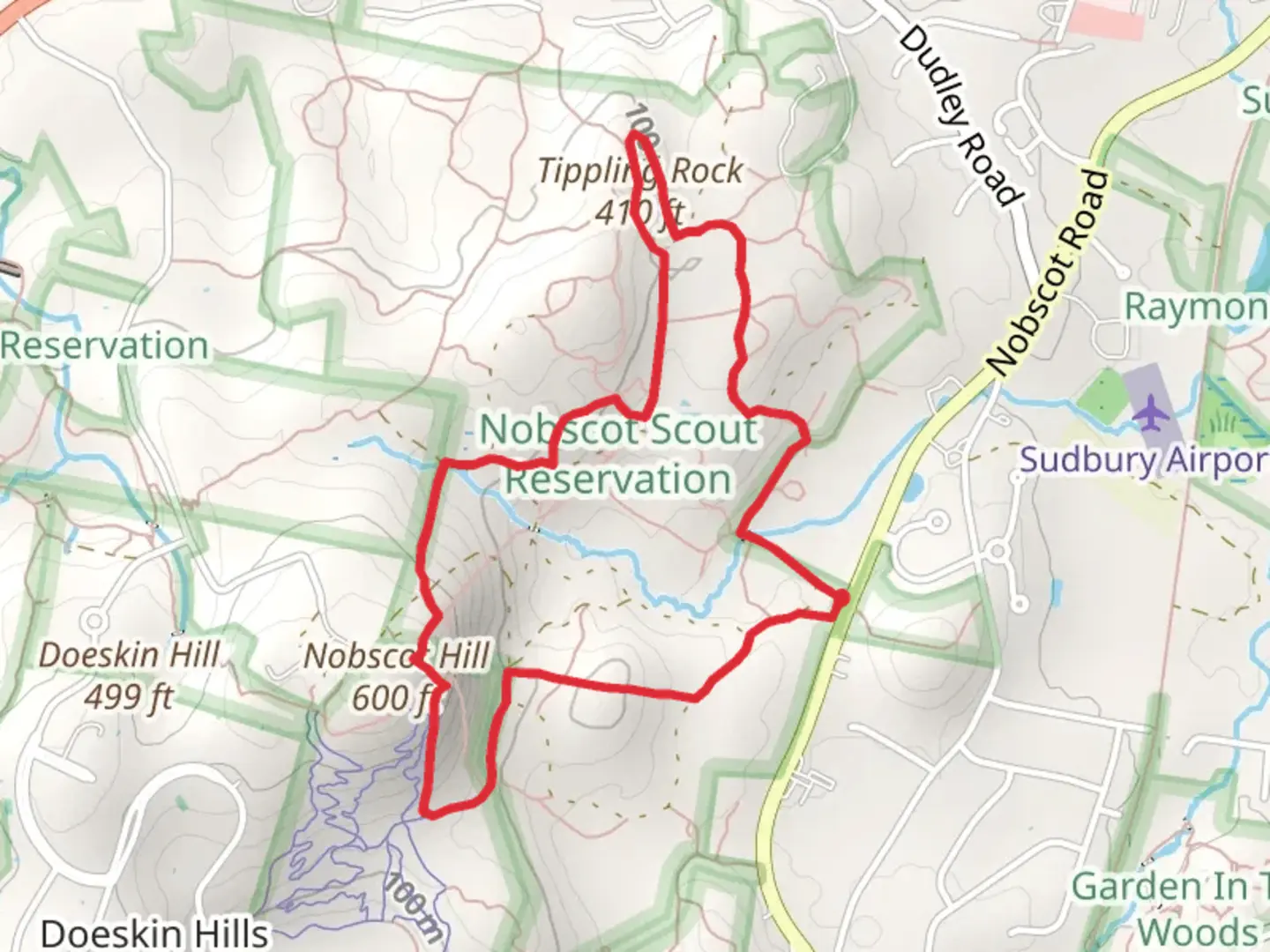 An image depicting the trail Nobscot Hill via Bay Circuit Trail and its surrounding area.