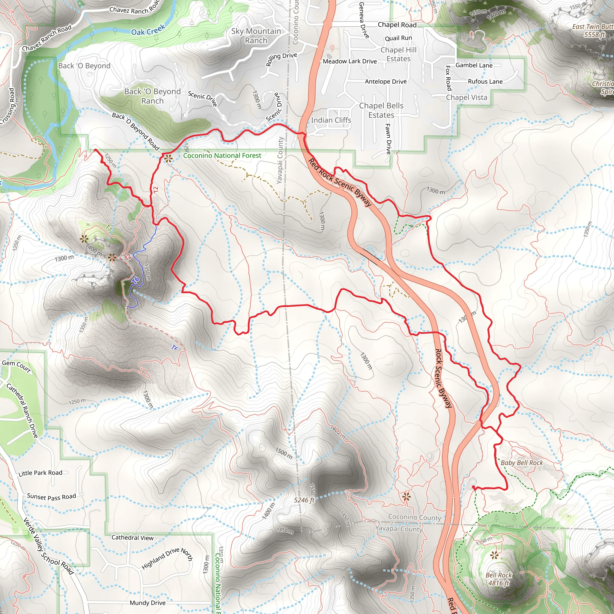Easy Breezy, Templeton and Bell Rock Pathway Loop Trail mobile static map