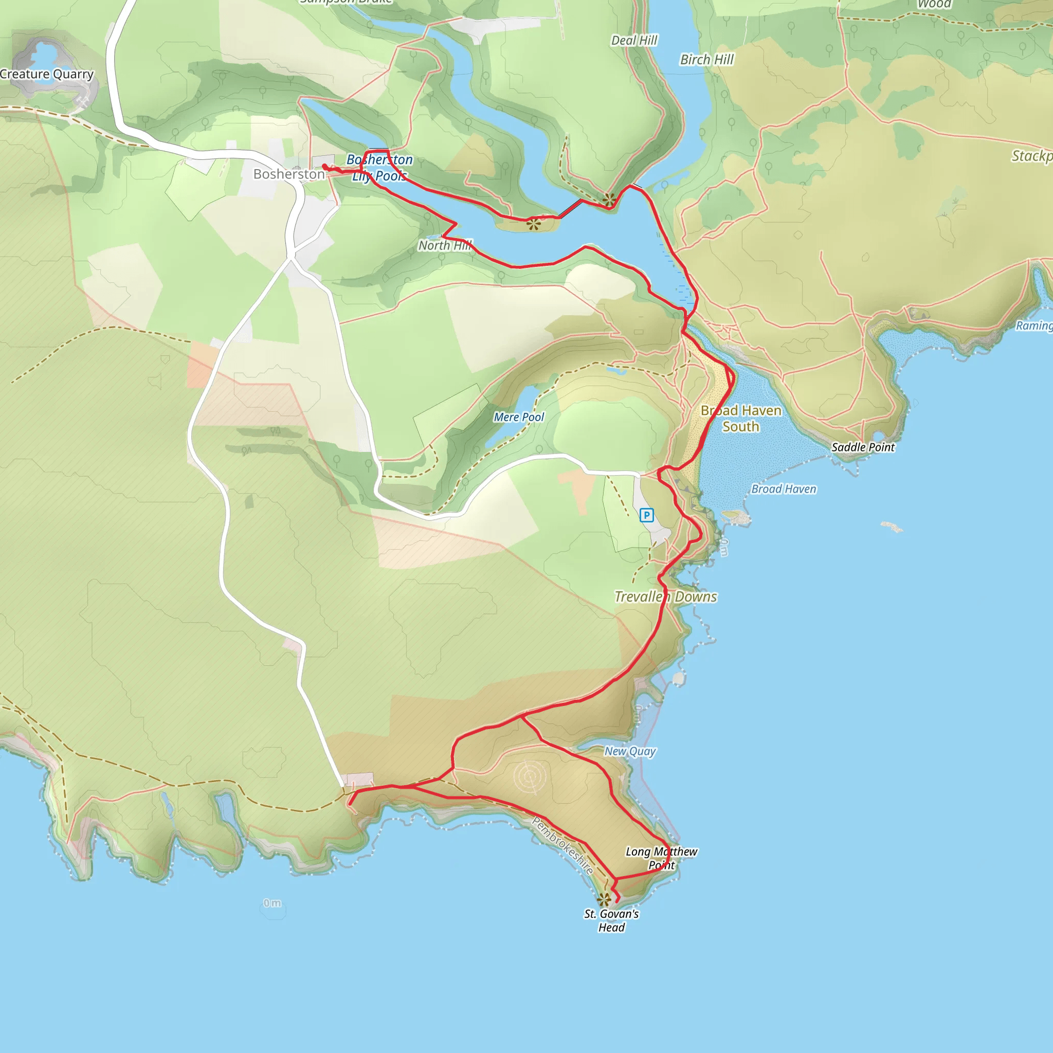 Bosherston Lily Ponds - Broad Haven and St Govan's Chapel mobile static map
