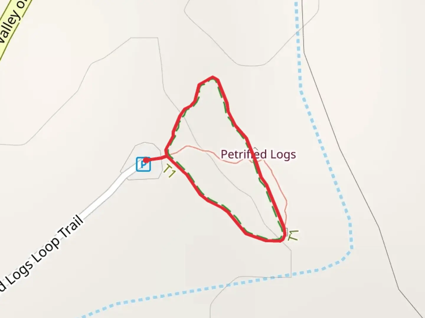 An image depicting the trail Petrified Logs Loop Trail and its surrounding area.