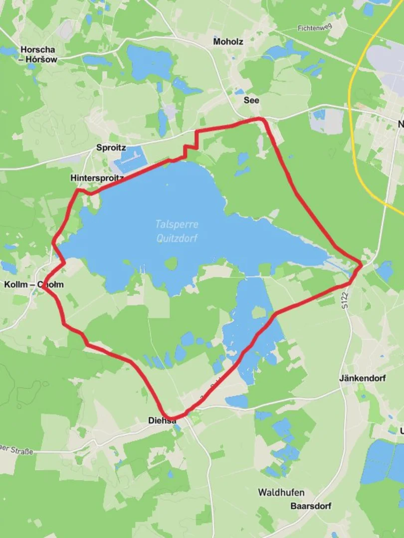 An image depicting the trail Talsperre Quitzdorf and Teilstaubecken Reichendorf Loop and its surrounding area.