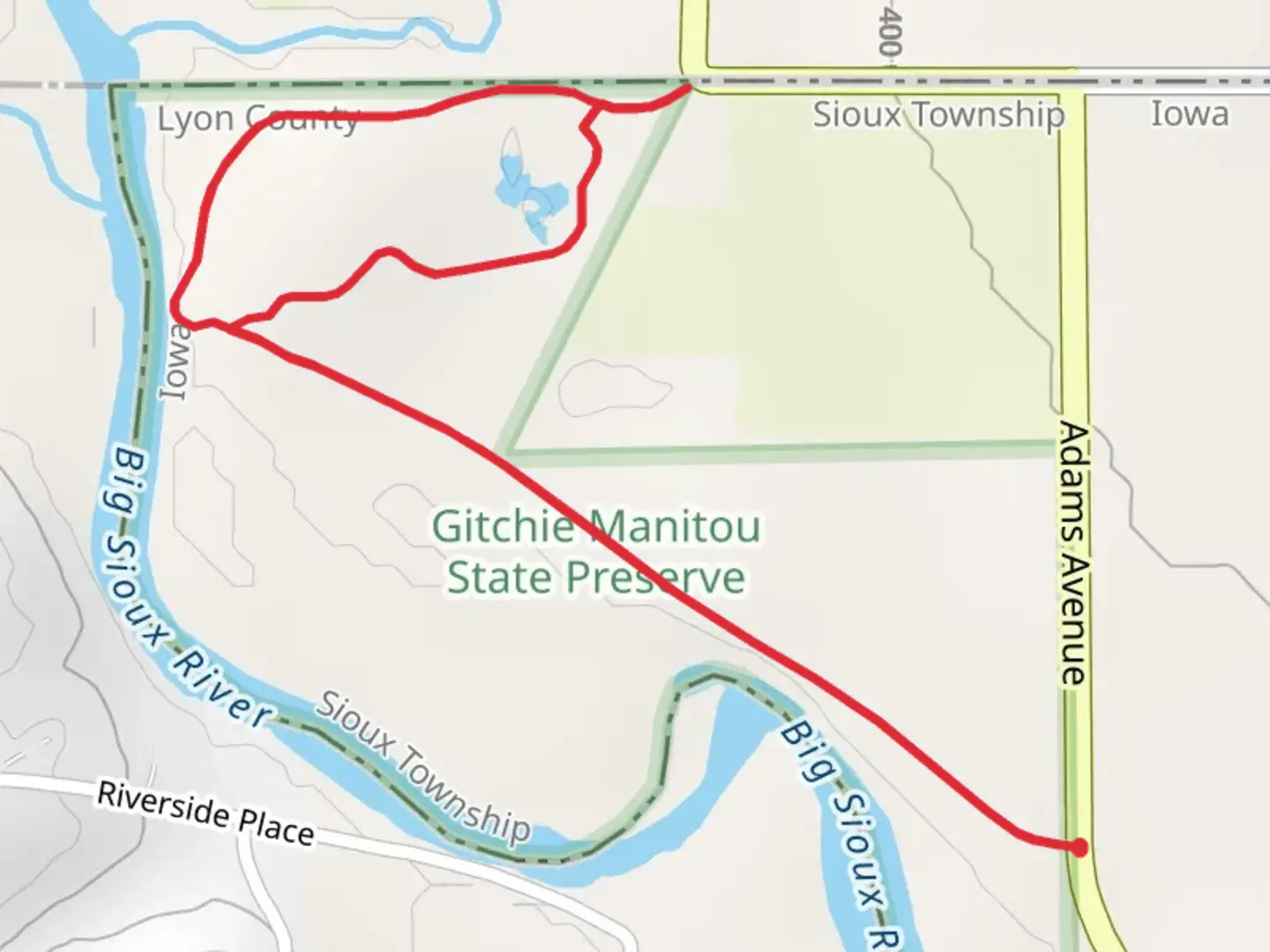 An image depicting the trail Big Sioux River Out and Back and its surrounding area.