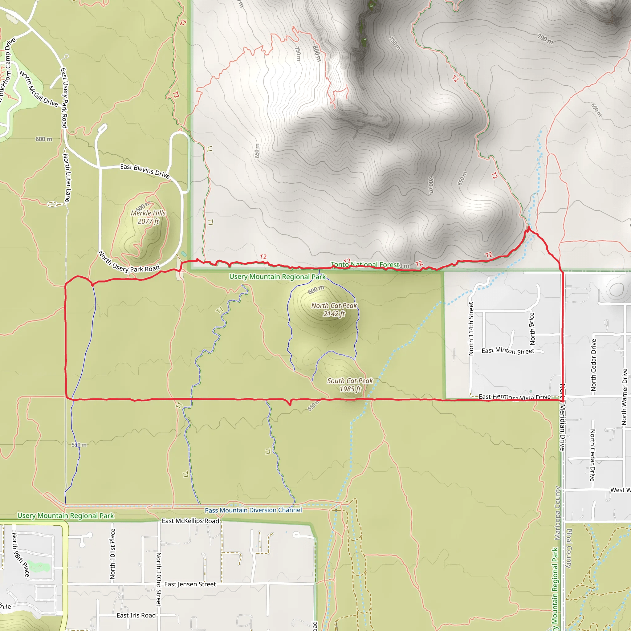 Meridian, Blevins and Pass Mountain Loop Trail mobile static map