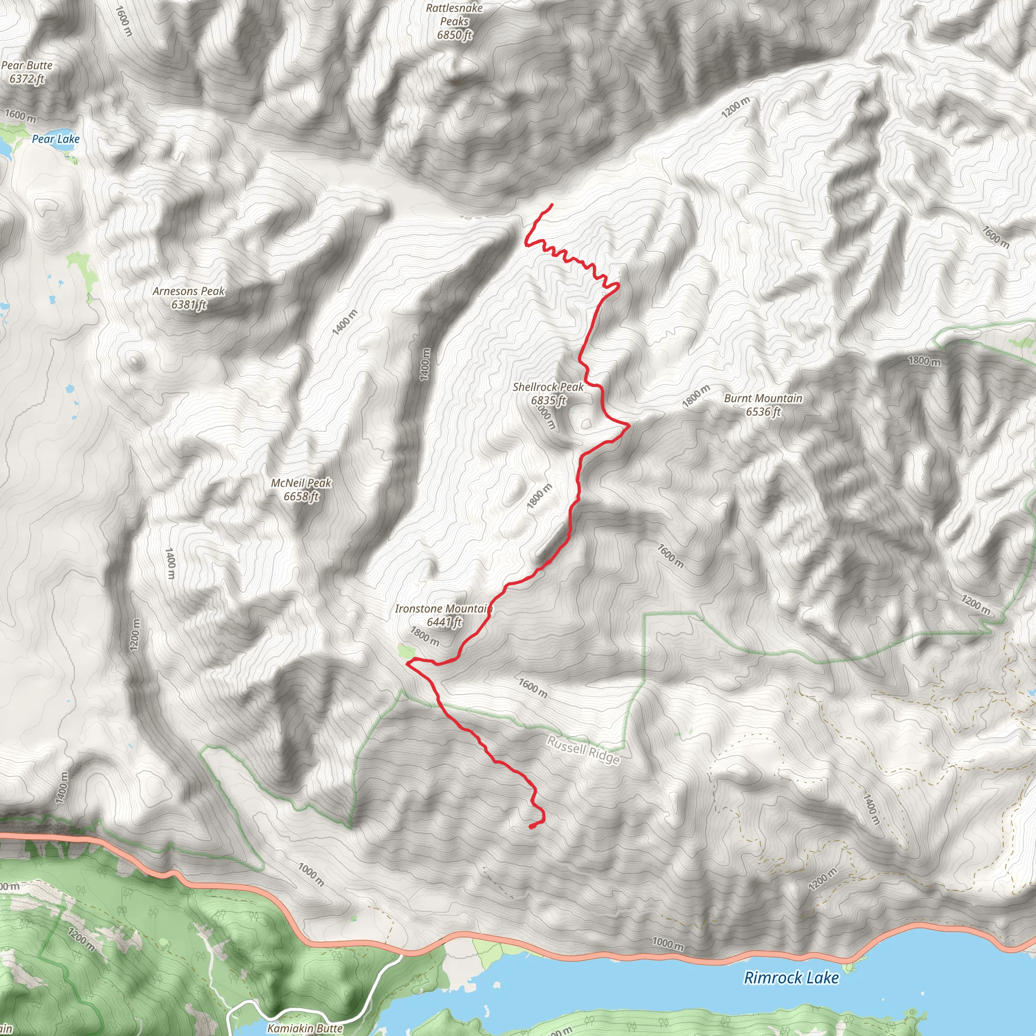 Shellrock Peak via Russel Ridge Trail mobile static map