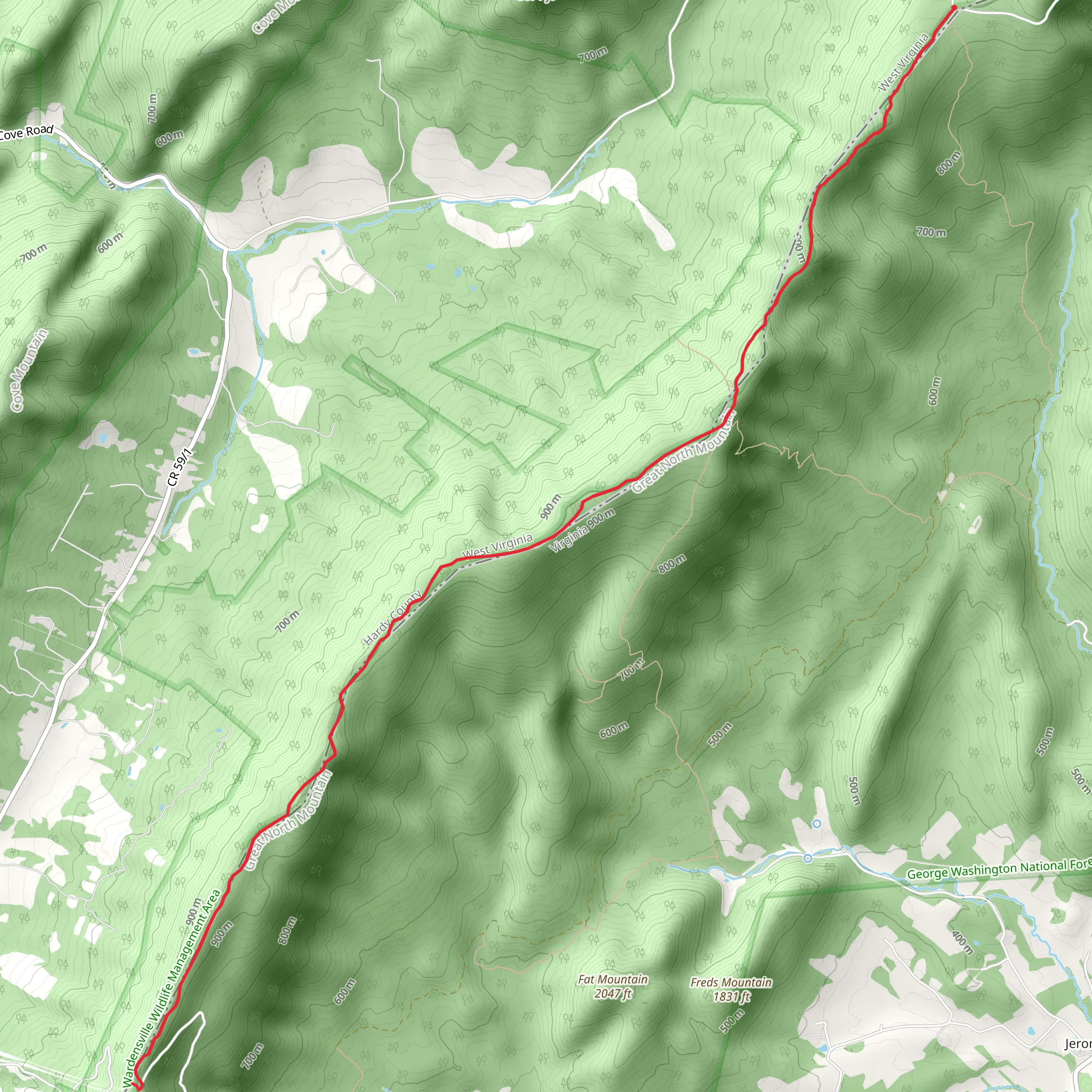 North Mountain Trail from Lower Cove Run Road mobile static map