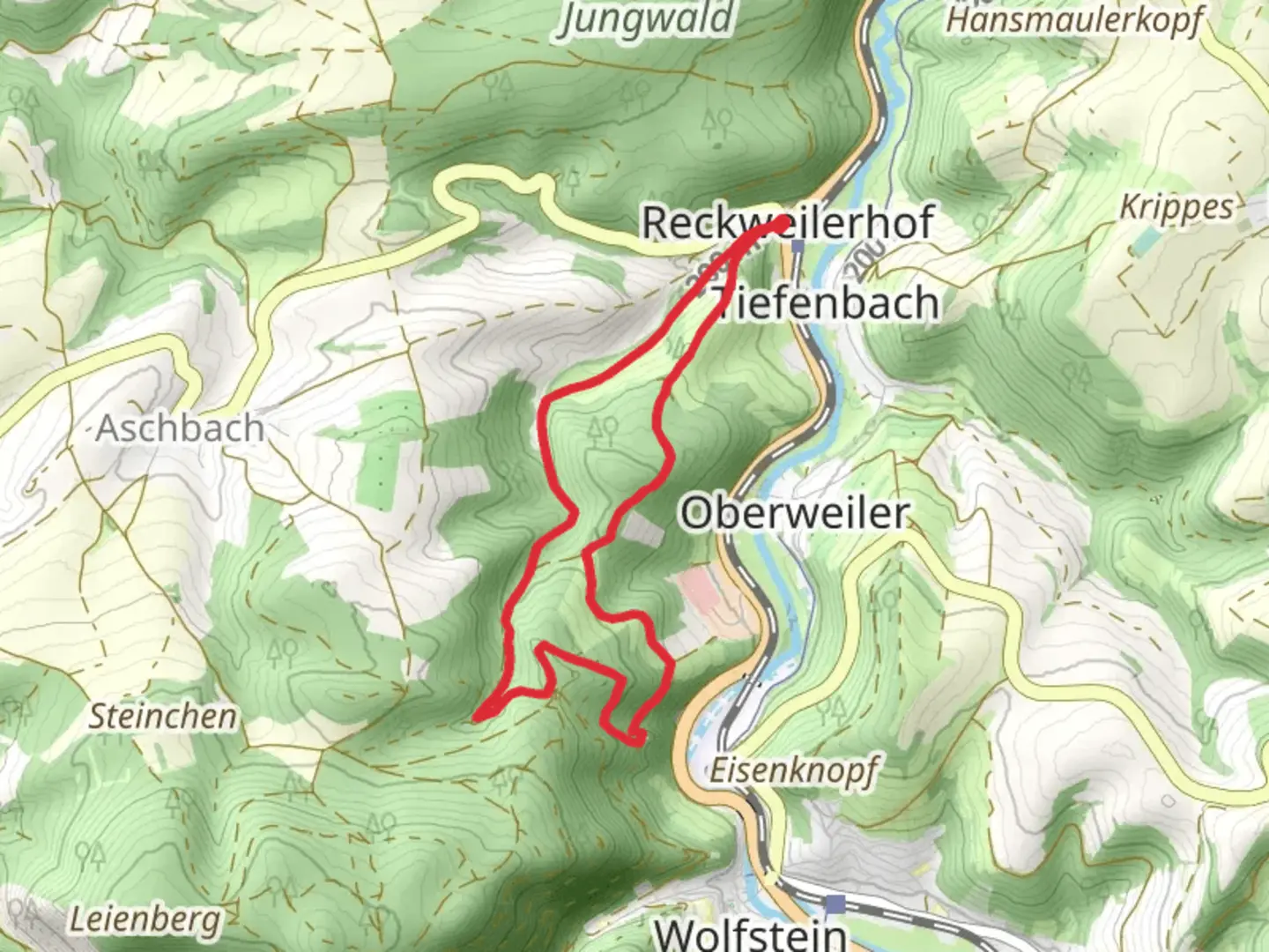 An image depicting the trail Koenigsbachweg and its surrounding area.