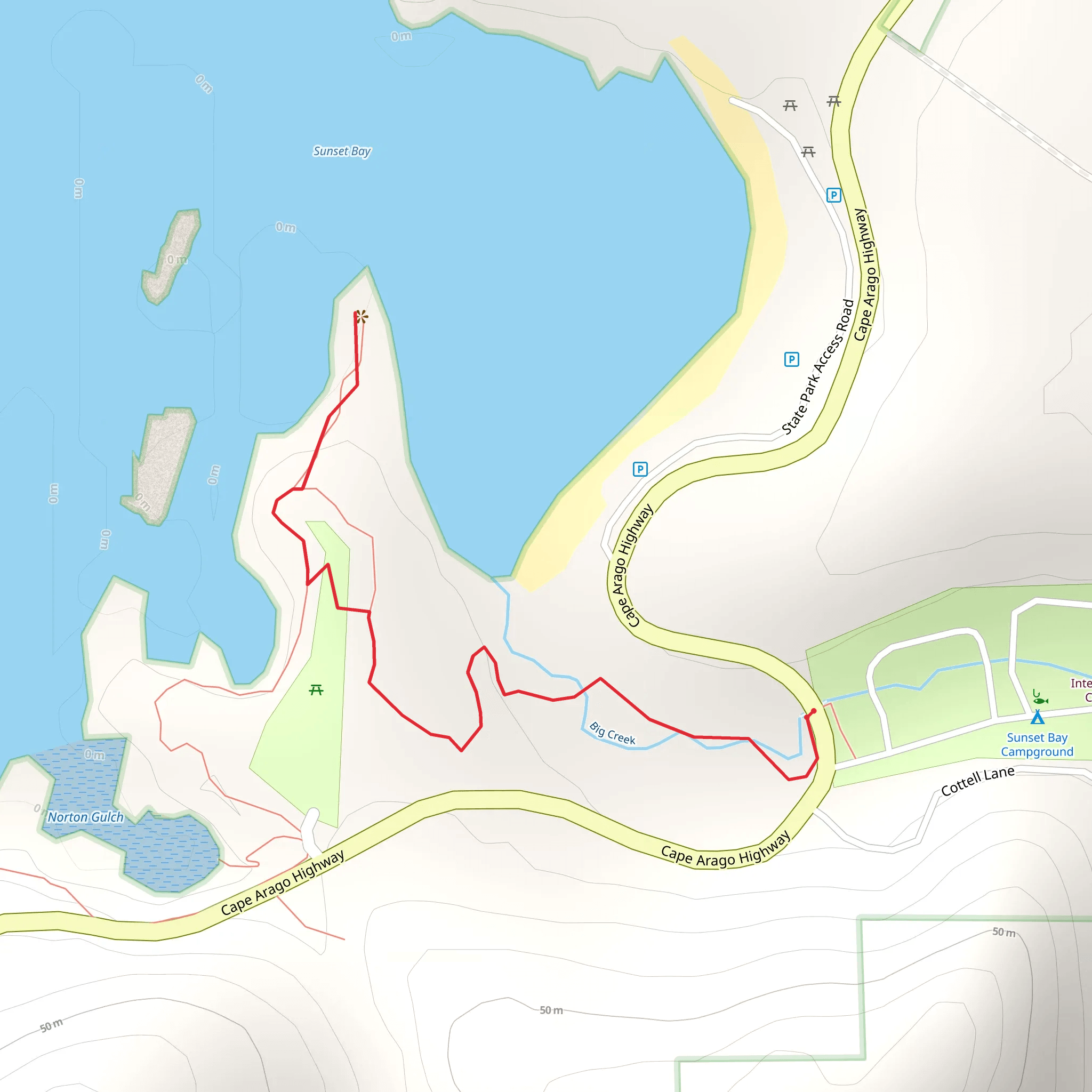Sunset Bay from Cape Arago Highway mobile static map