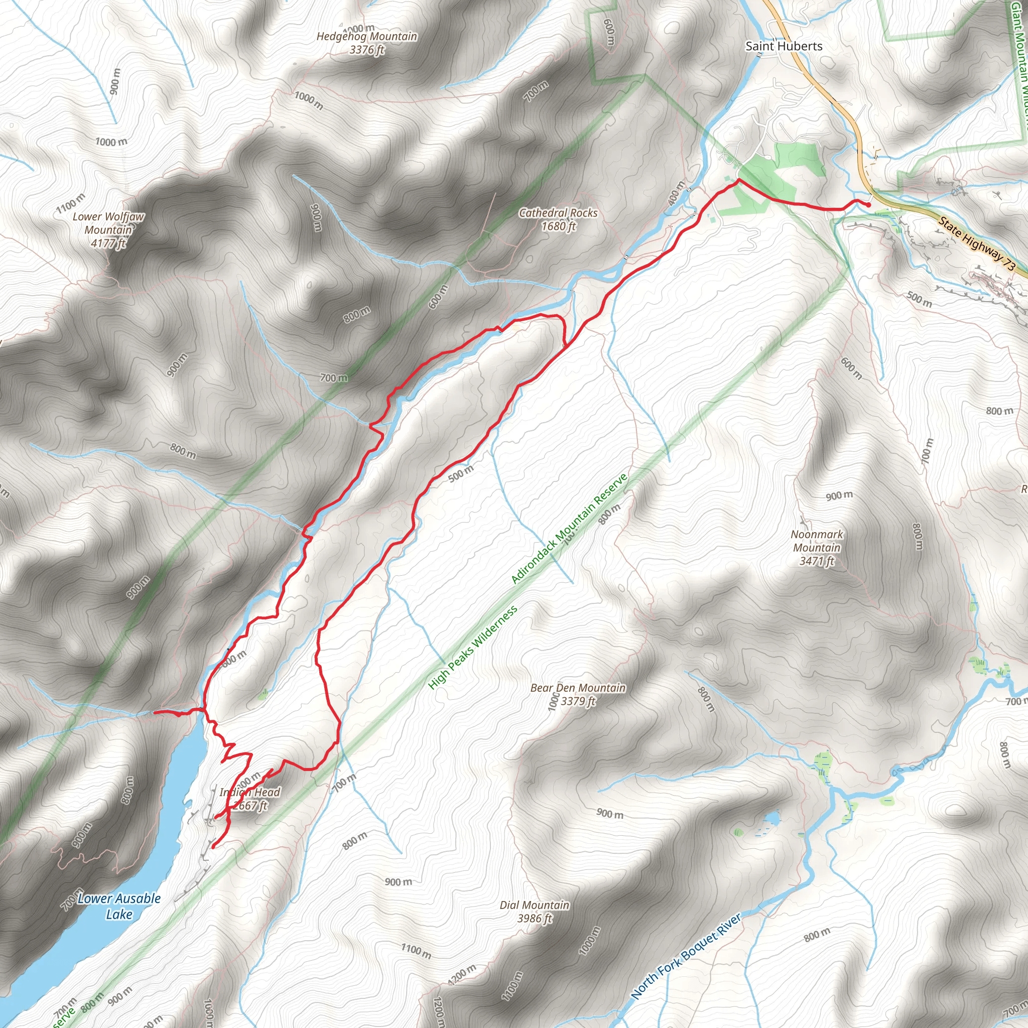 Gill Brook, Indian Head Loop Trail from Ausable Club Golf Course mobile static map