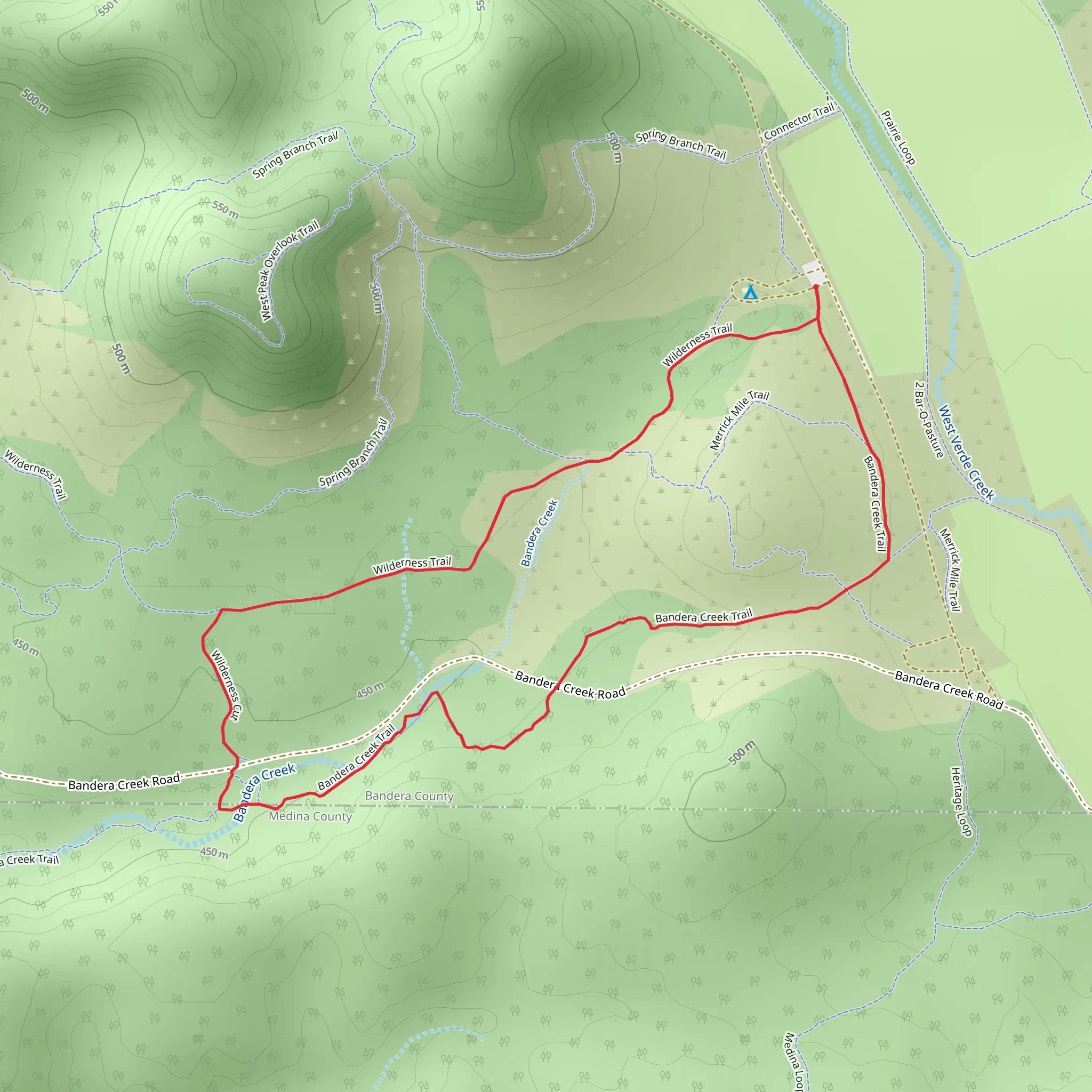 Wilderness and Bandera Creek Loop Trail mobile static map