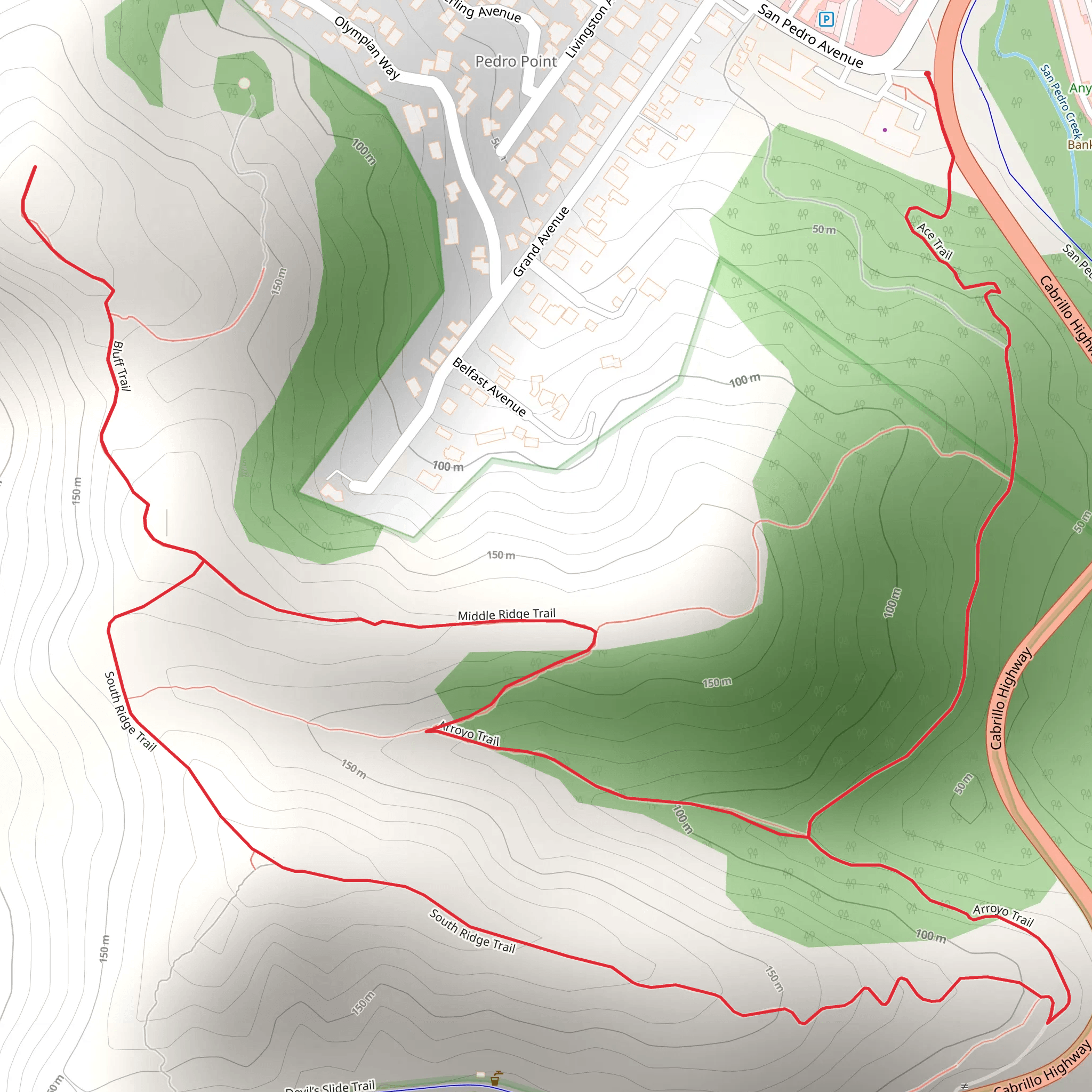 Ace, South Ridge and Bluff Loop Trail mobile static map
