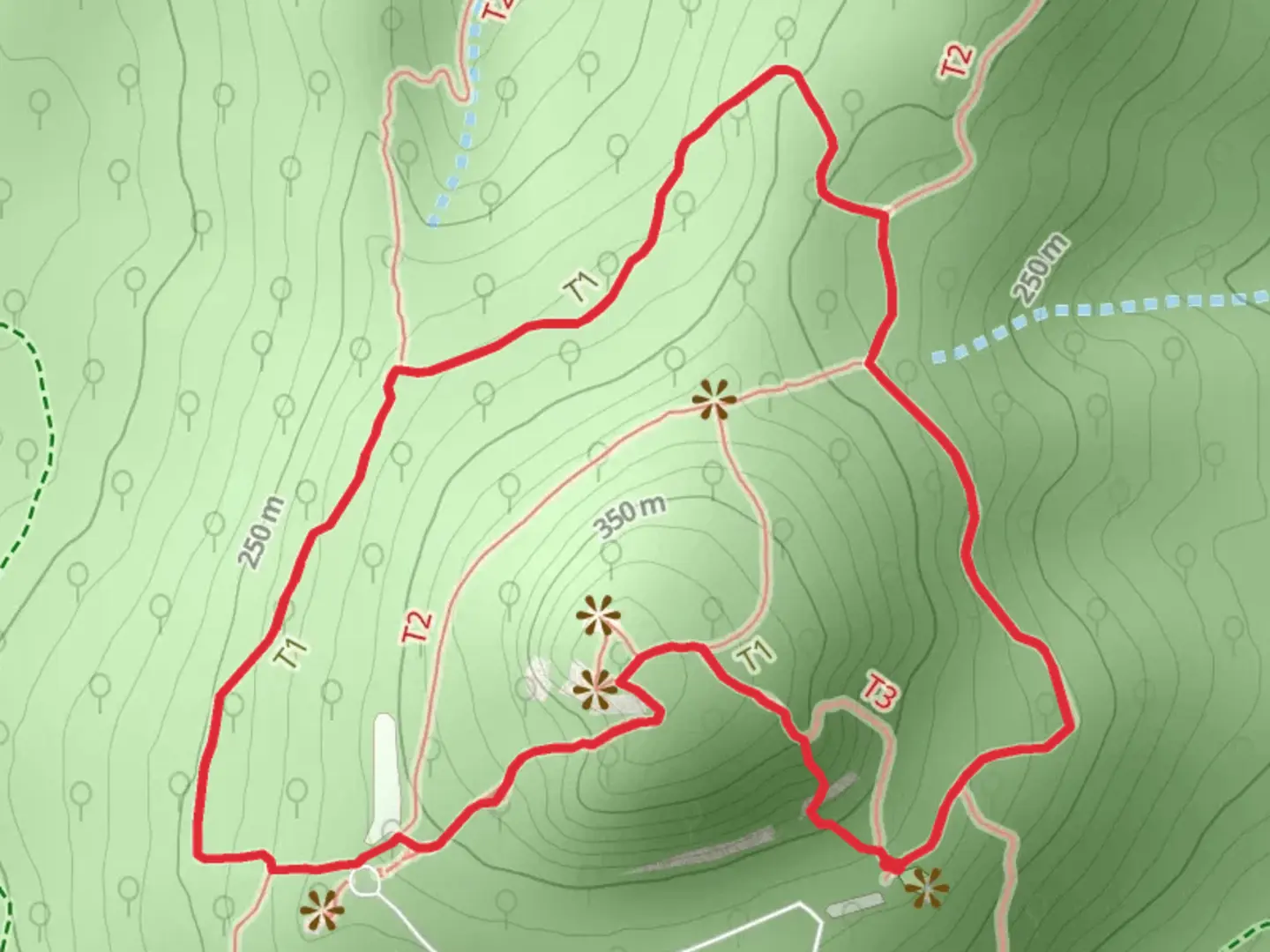 An image depicting the trail Northern Peaks Trail - Blue and White Trail and its surrounding area.