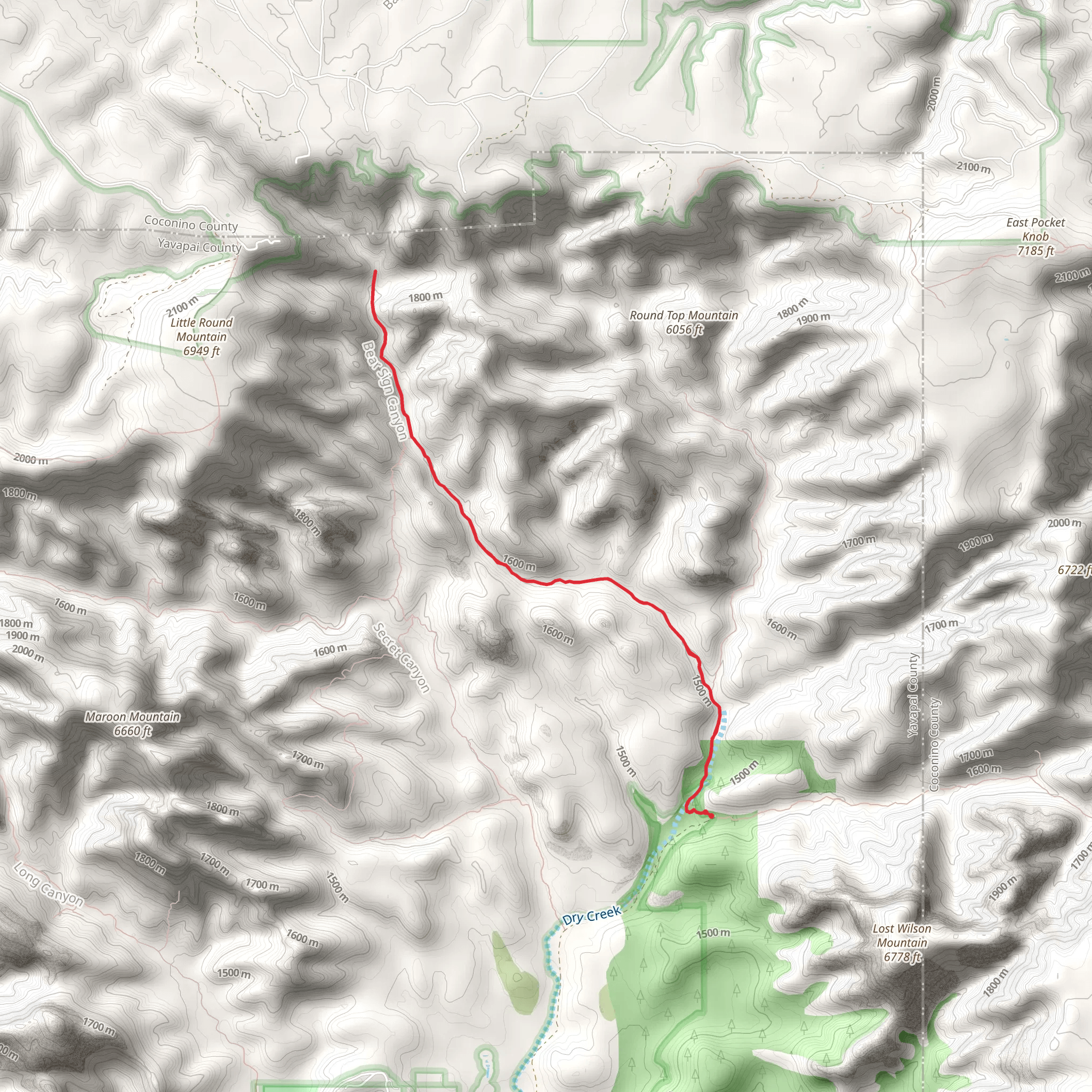 Bear Sign via Dry Creek Trail mobile static map