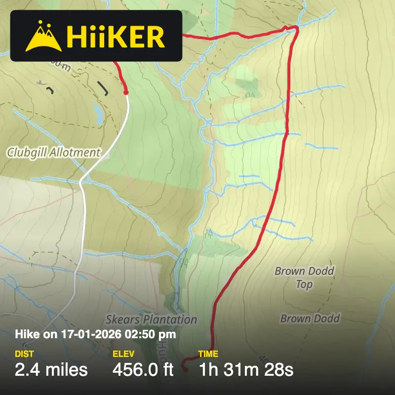 A map preview of the recording Hike on 17-01-2026 02:50 pm.