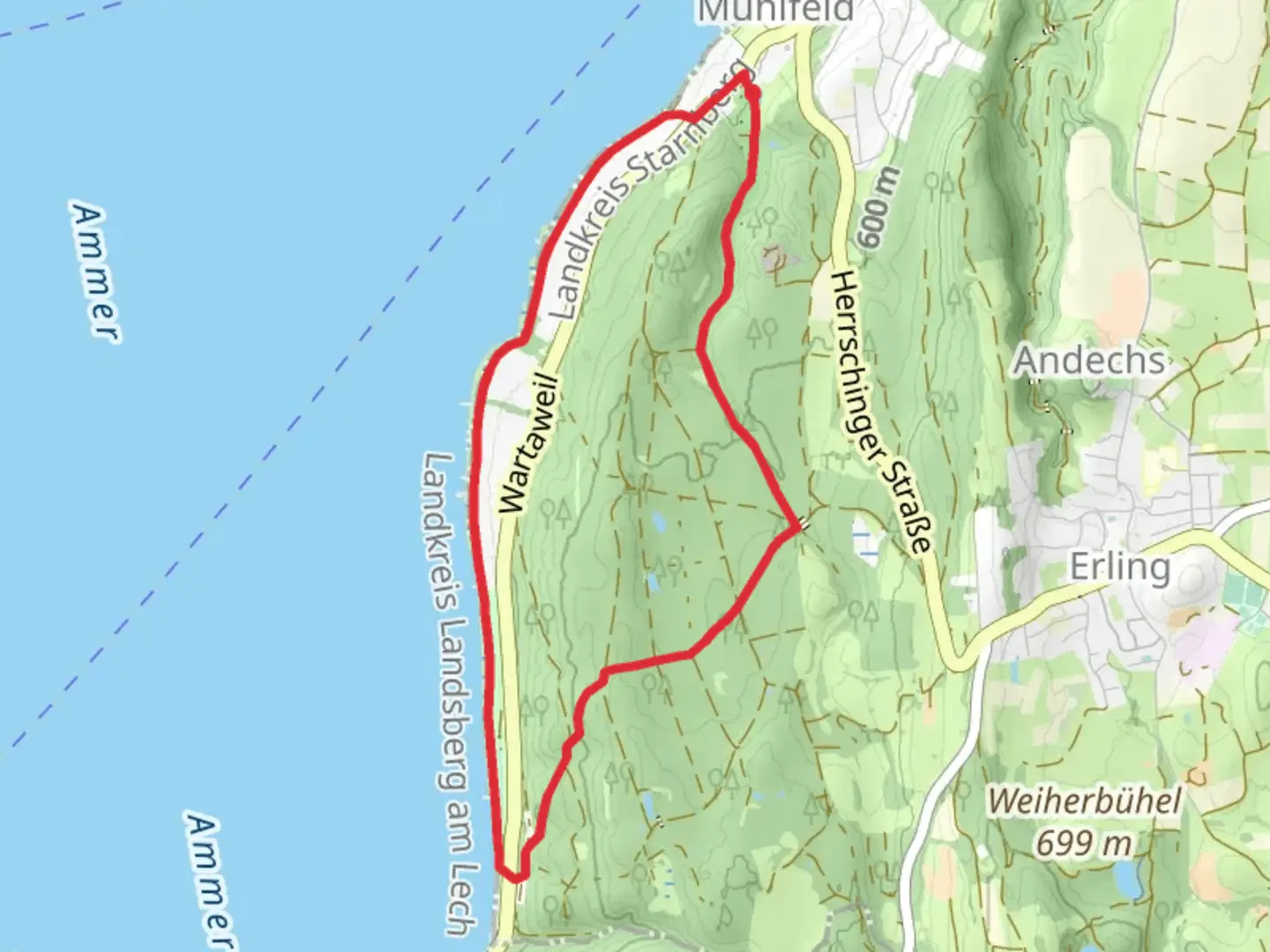 An image depicting the trail Dreifaltigkeitsstraße and Mühlfeld Loop and its surrounding area.