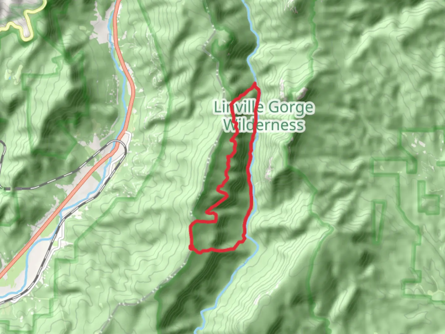 An image depicting the trail Linville River Loop and its surrounding area.