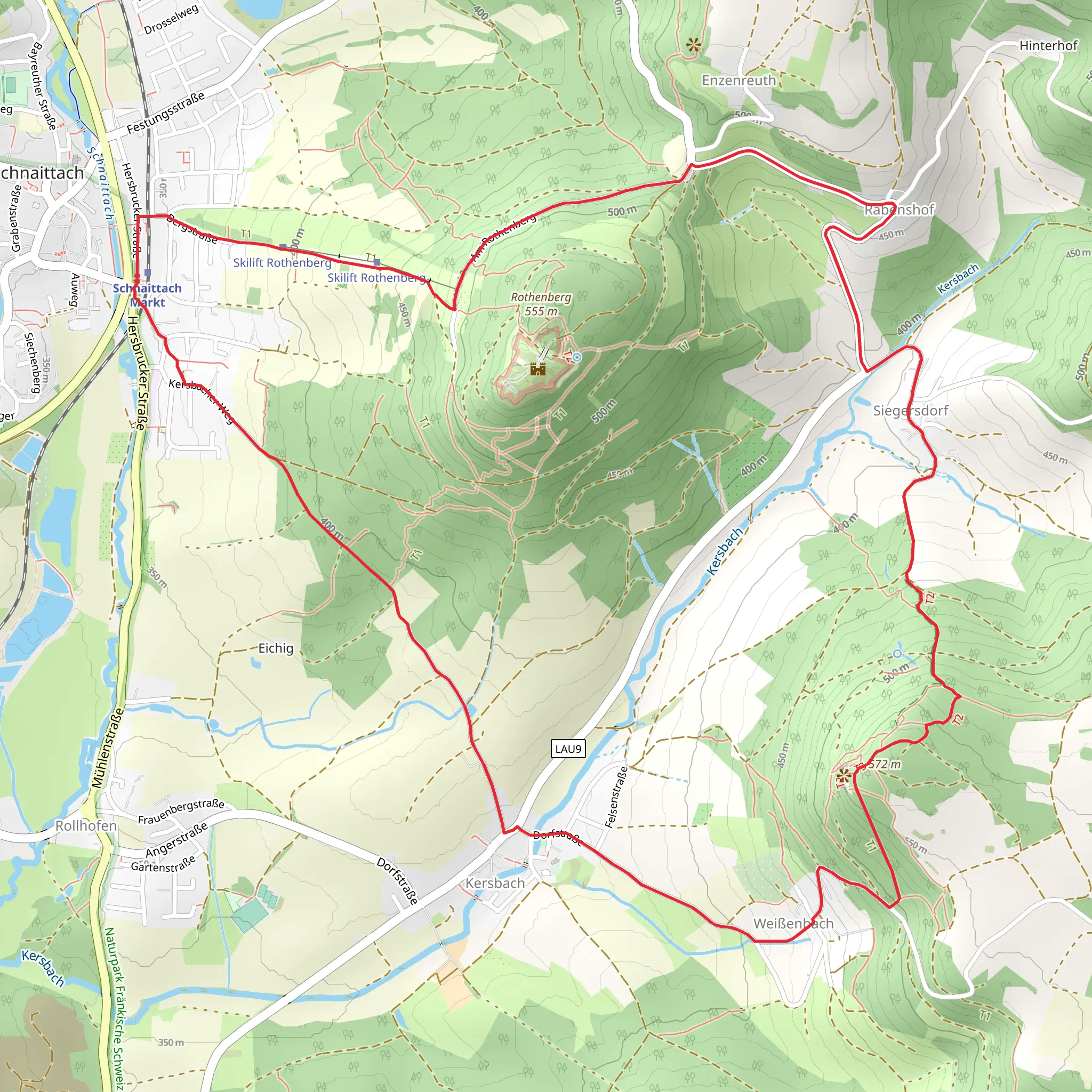 Kersbacher Rundweg and Blaustrich Loop mobile static map