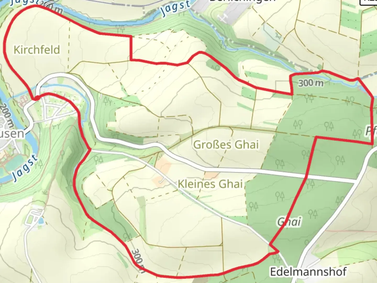 An image depicting the trail Jagsthausen-Edelmannshof and its surrounding area.