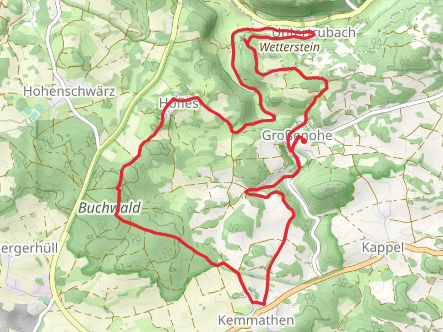An image depicting the trail Großenohe and Hofles Loop and its surrounding area.