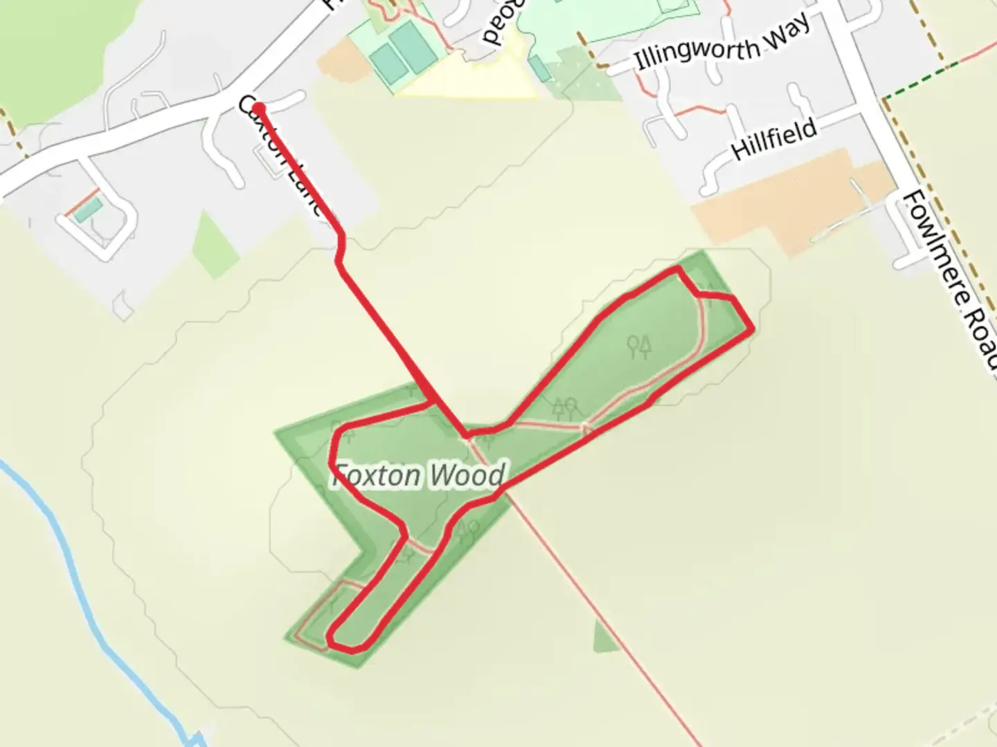 An image depicting the trail Foxton Wood Loop and its surrounding area.