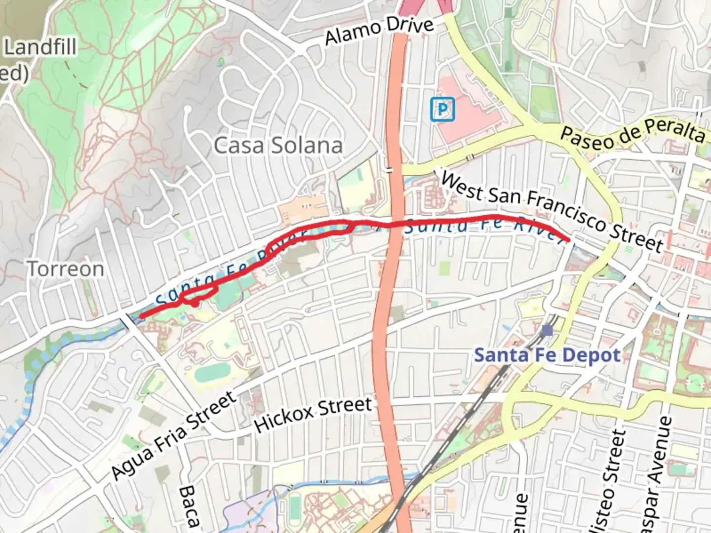 An image depicting the trail Loop around Santa Fe River from Alto Street and its surrounding area.