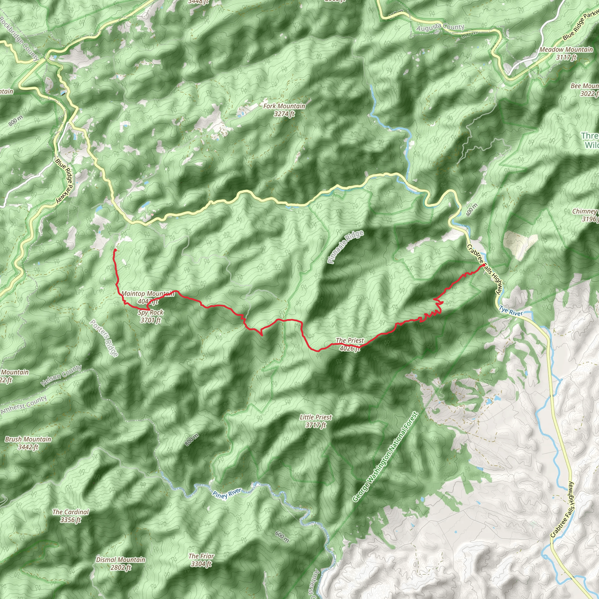Cripple Creek, The Priest via Appalachian Trail mobile static map