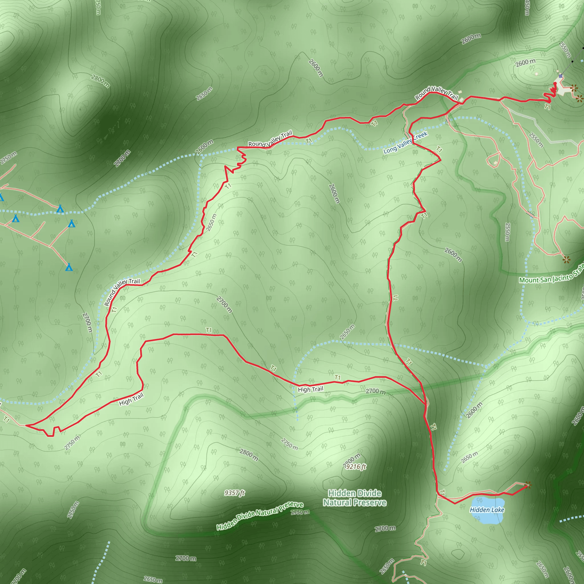 Willow Creek, Hidden Lake and Round Valley Loop Trail mobile static map