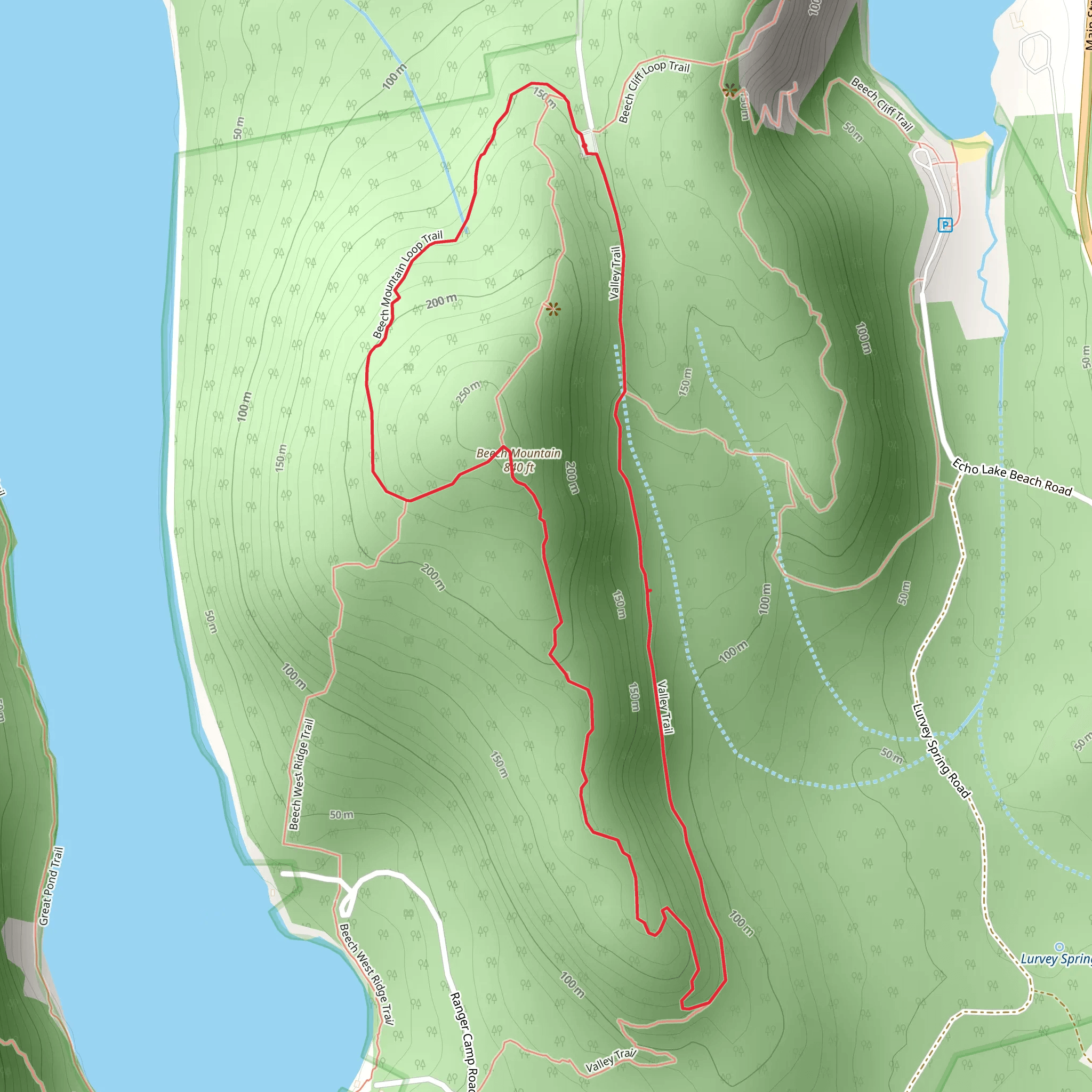 Beech Mountain and Valley Trail Loop mobile static map