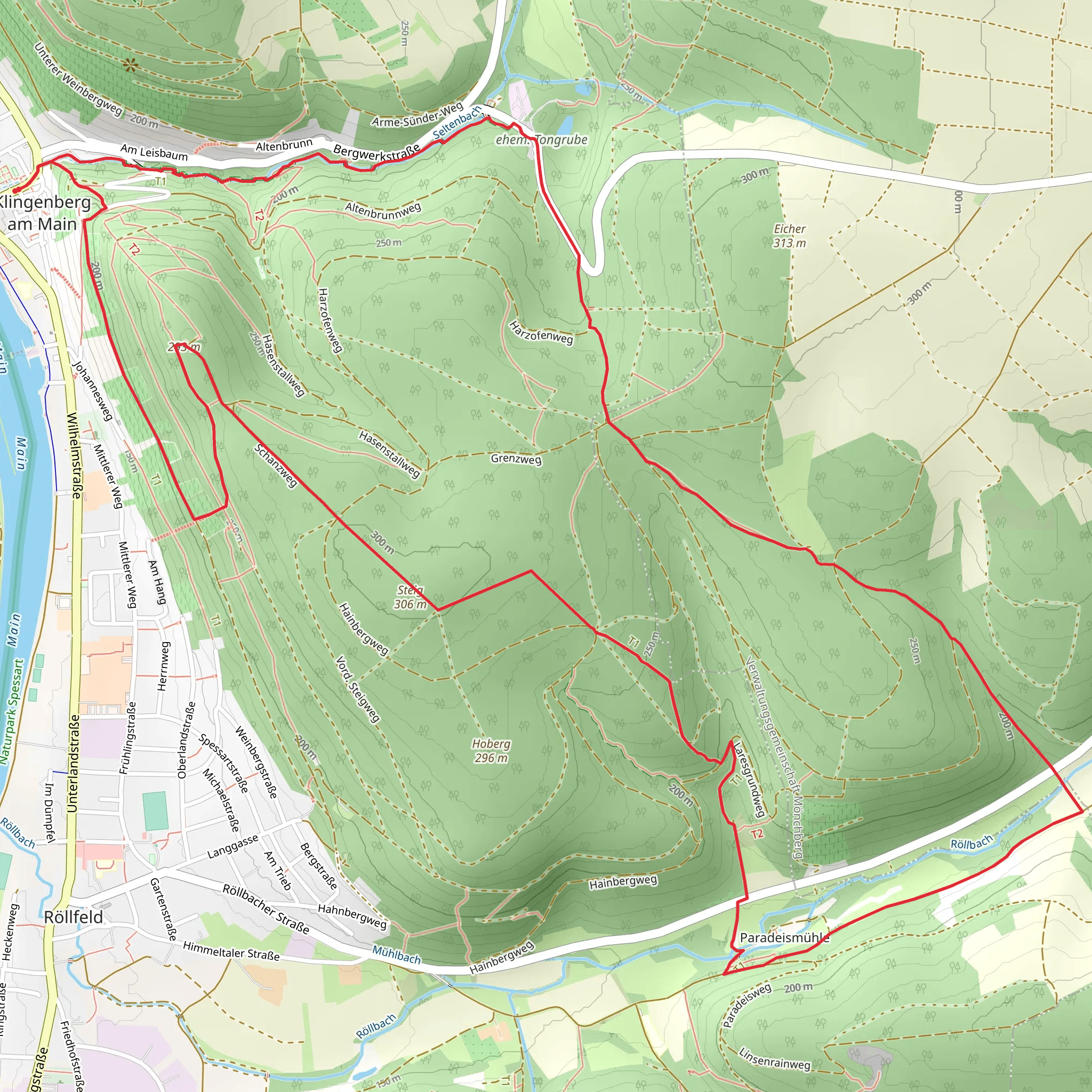 Clingenburg, Steig, Paradeis Muhle and Hinterer Wald Loop mobile static map