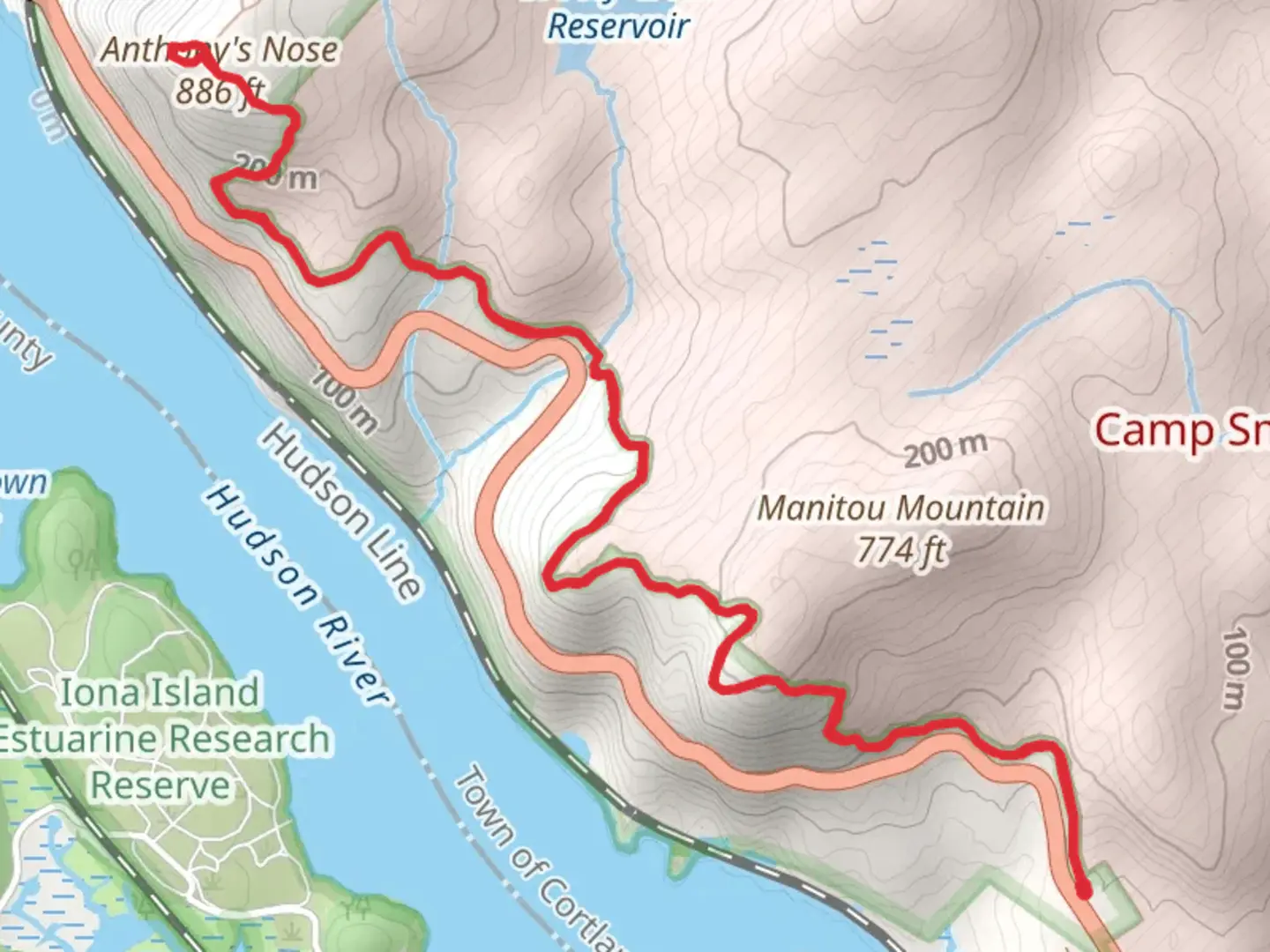 An image depicting the trail Anthonys Nose via Camp Smith Trail and its surrounding area.