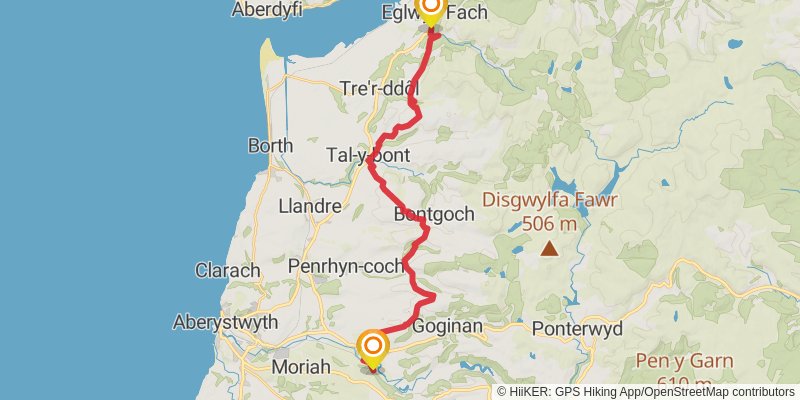 Caerhun to Carmarthen via Wales Coast Path stage 8 Map