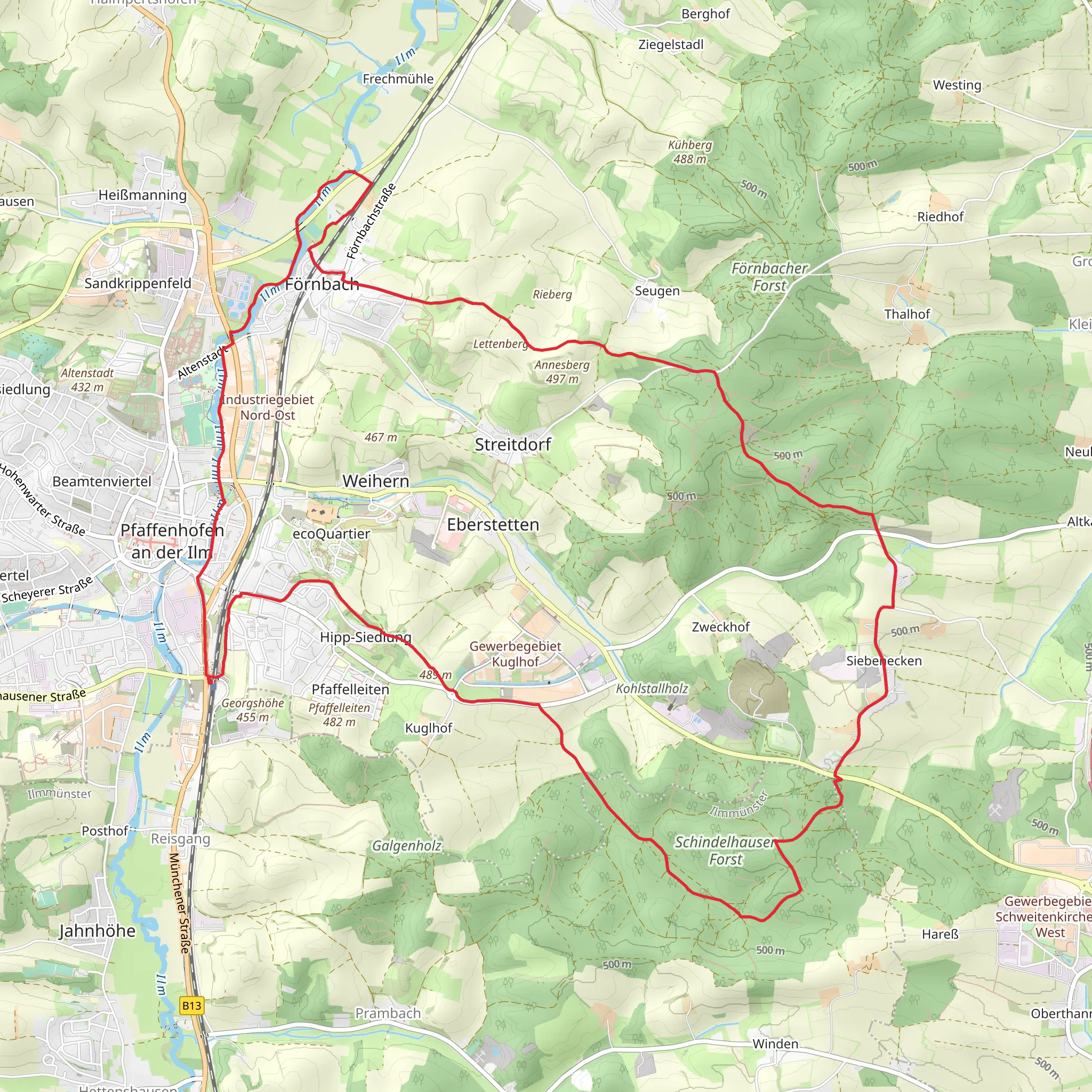 Pfaffenhofen Loop via Schindelhauser Forst mobile static map