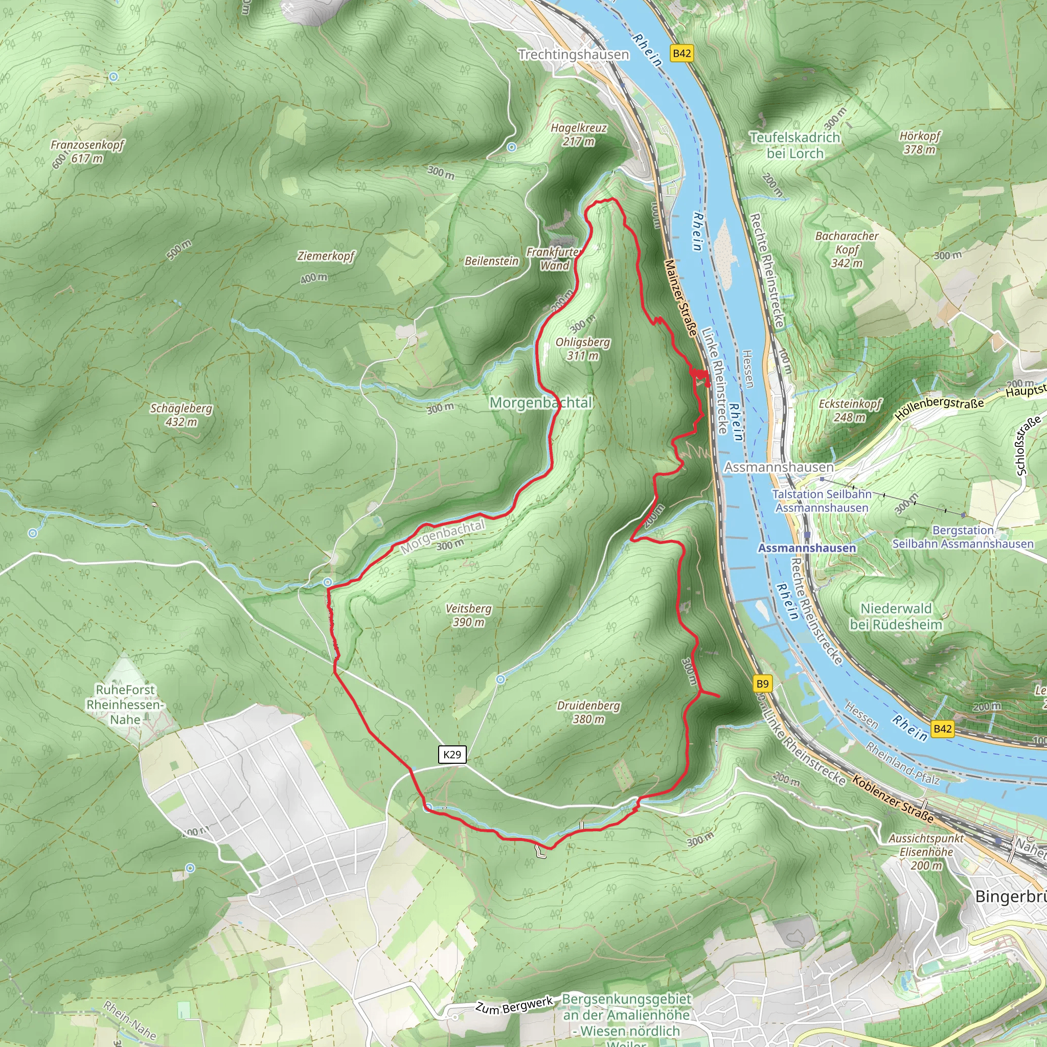 Damianskopf via Kreuzbach and Nahehoehenweg mobile static map